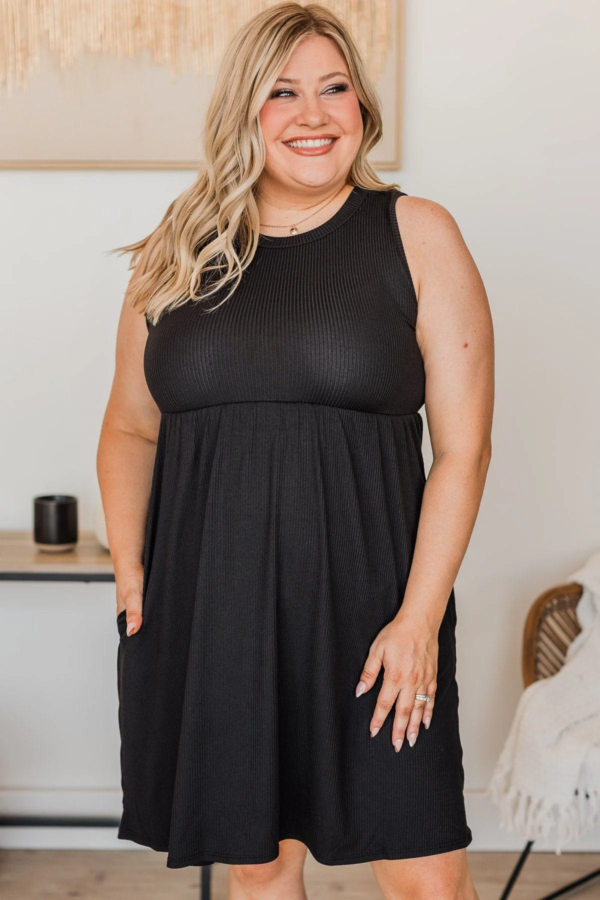 Sought After Ribbed Knit Dress- Black - Image 4