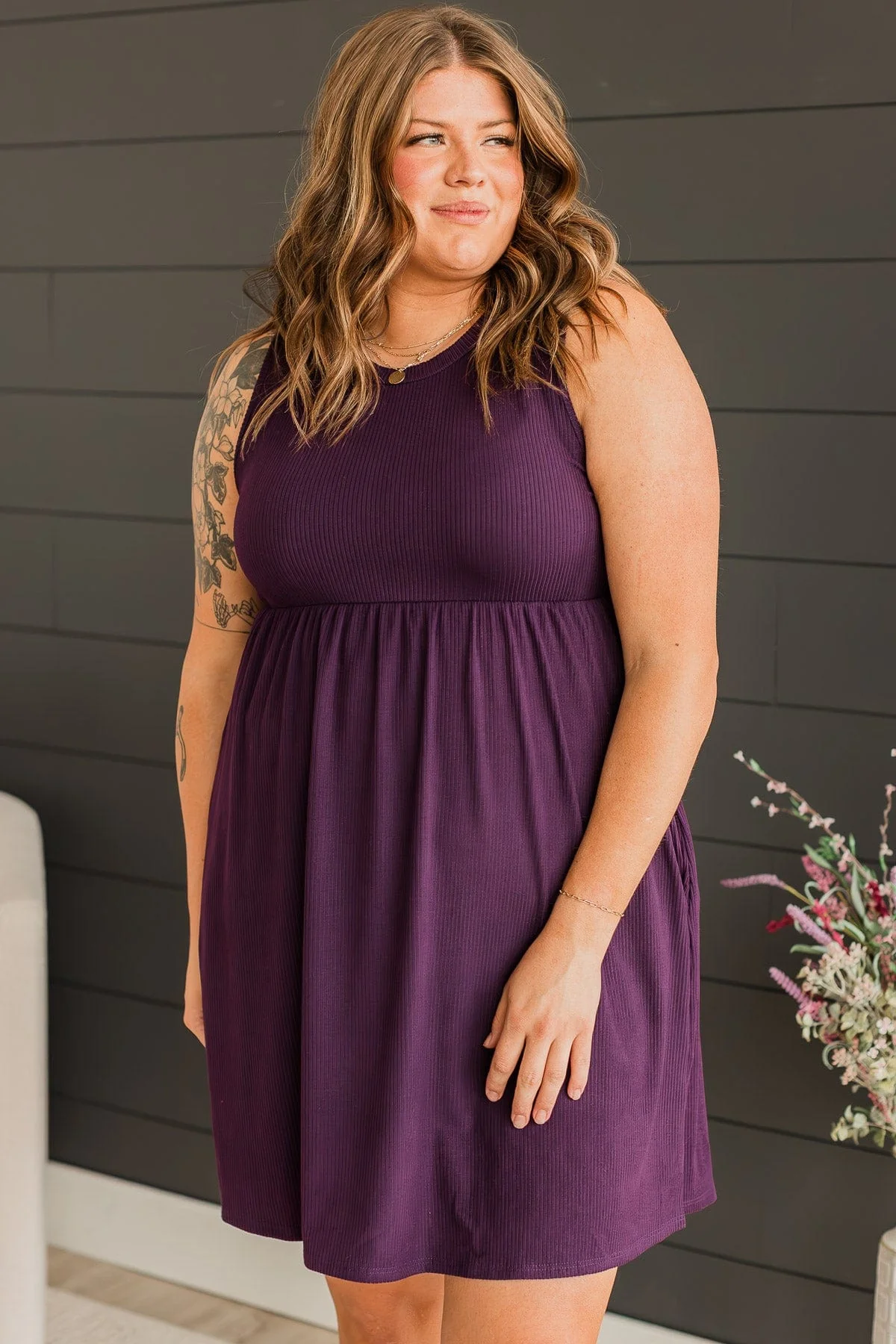Sought After Ribbed Knit Dress- Deep Plum - Image 3