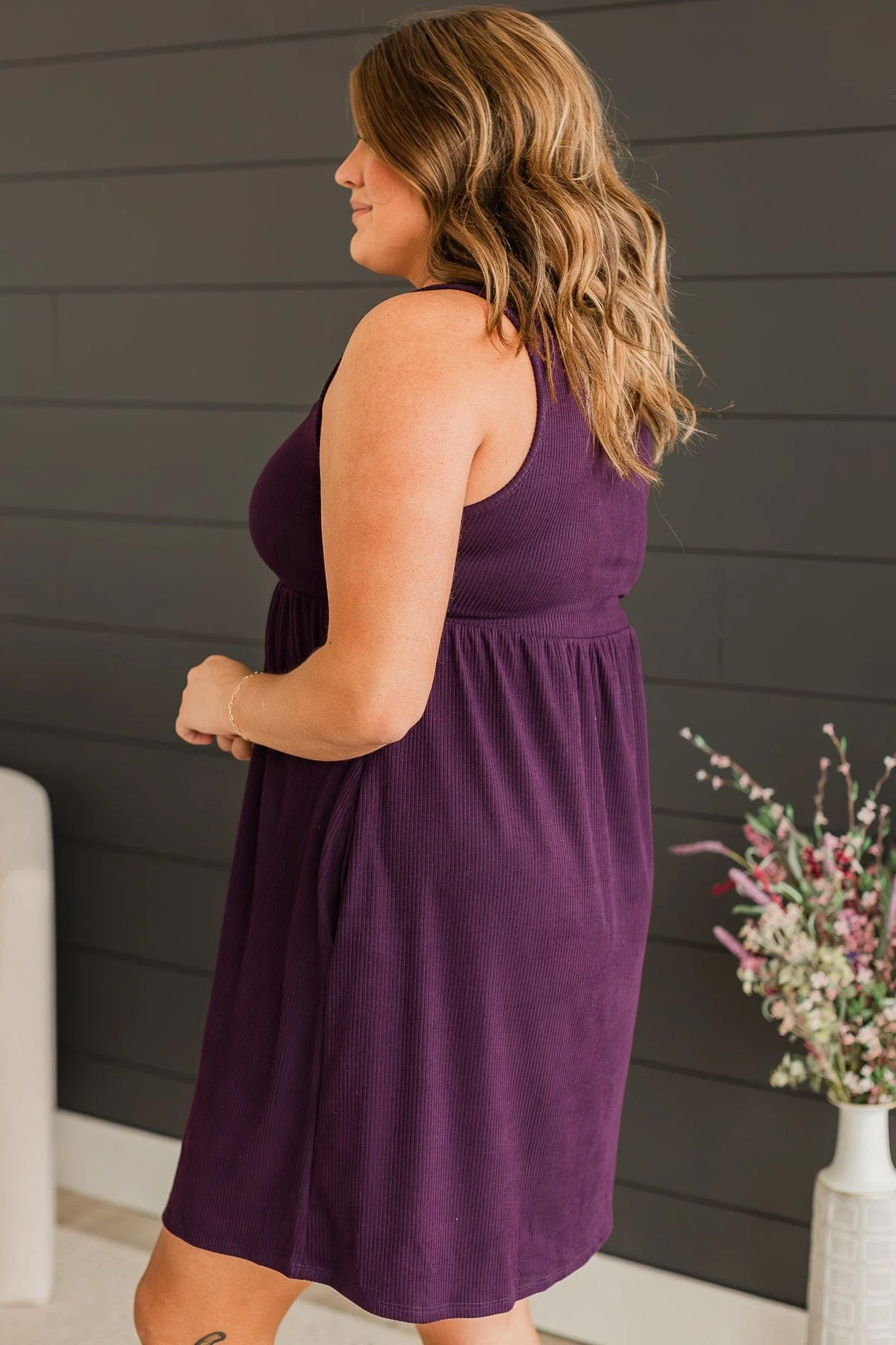 Sought After Ribbed Knit Dress- Deep Plum - Image 7