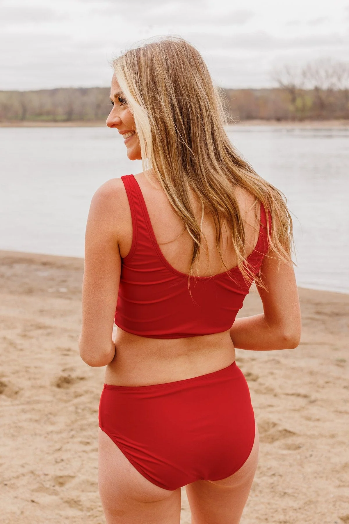 Front Knot Swimsuit Tankini- Red - Image 9