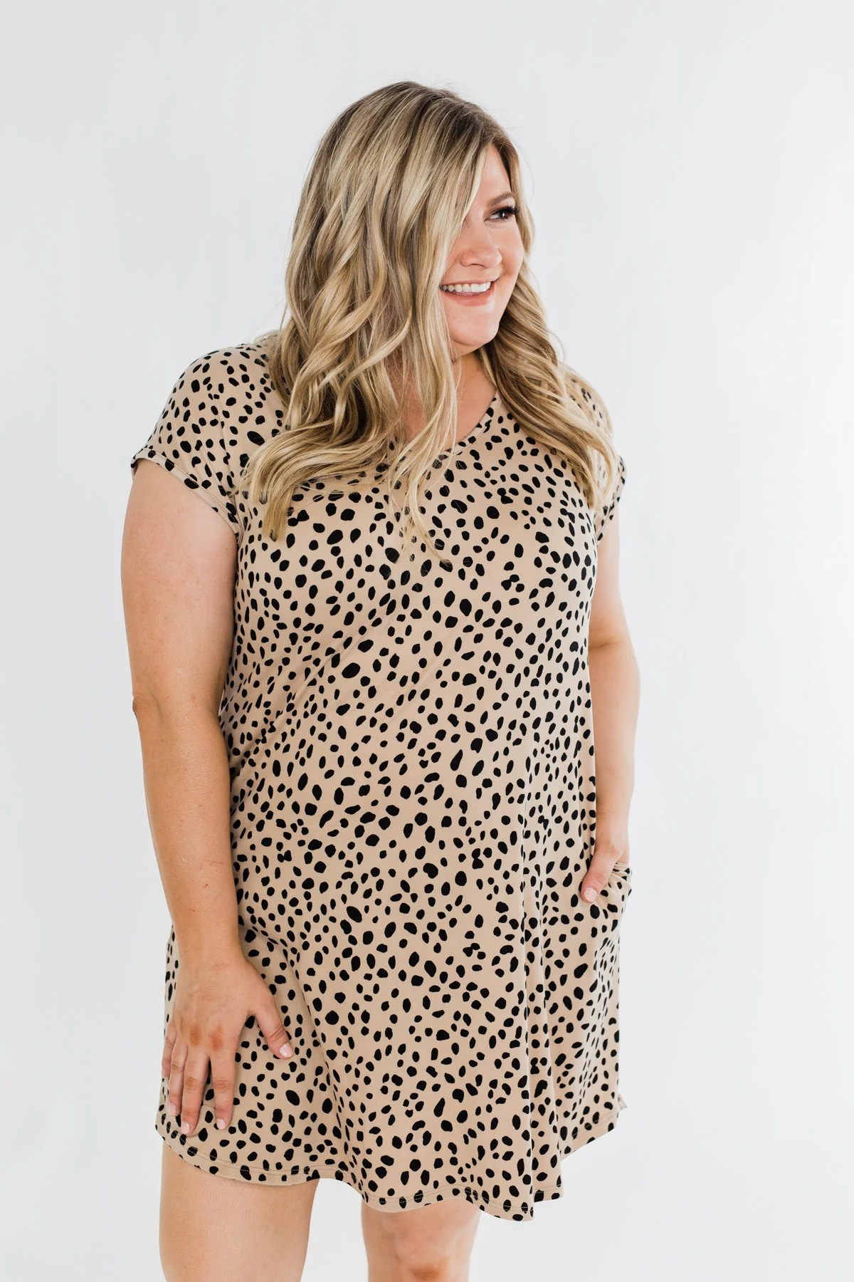 Sounds of the Wild Spotted Shapeless Dress- Taupe - Image 11