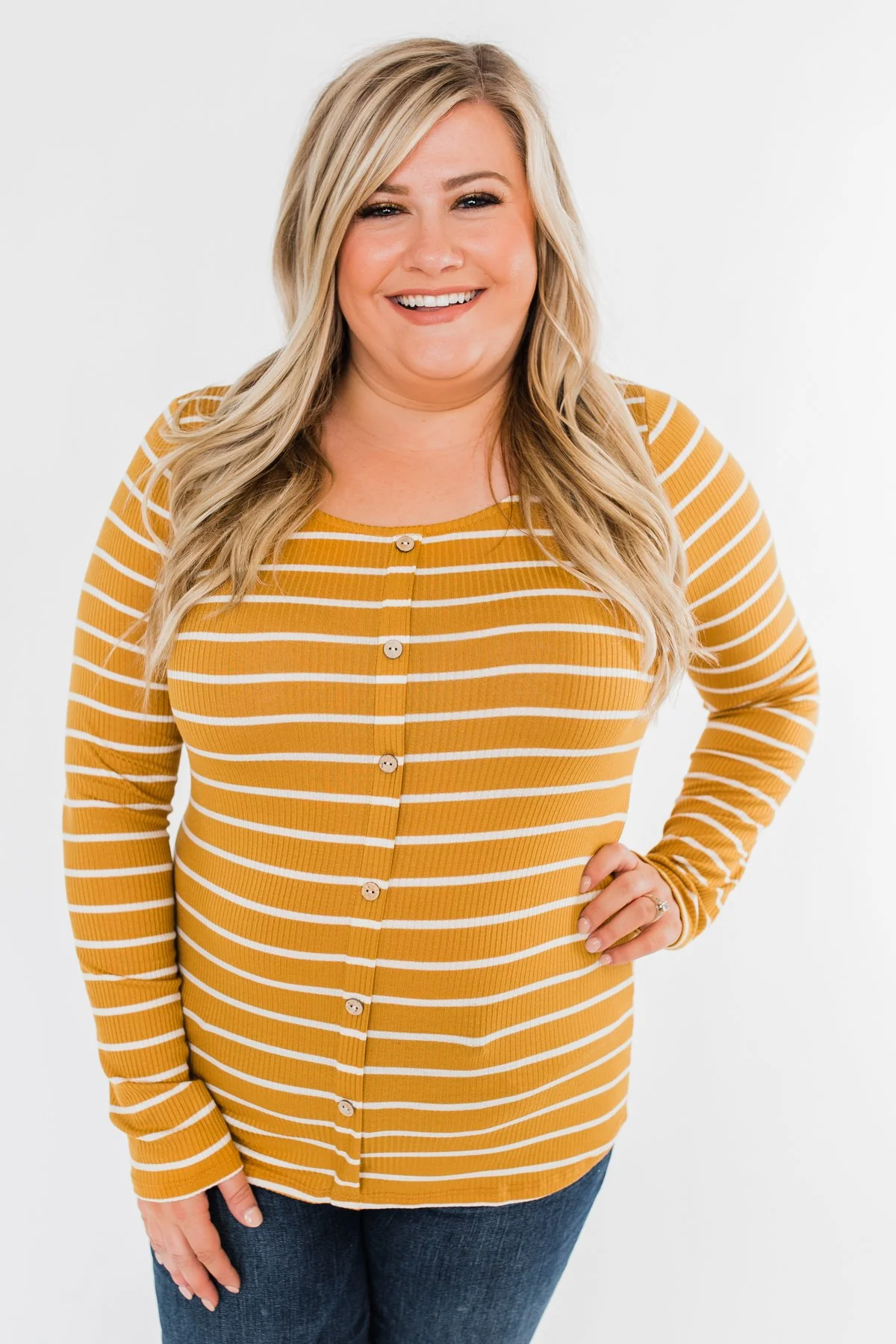 Sounds So Nice Long Sleeve Button Top- Mustard - Image 3