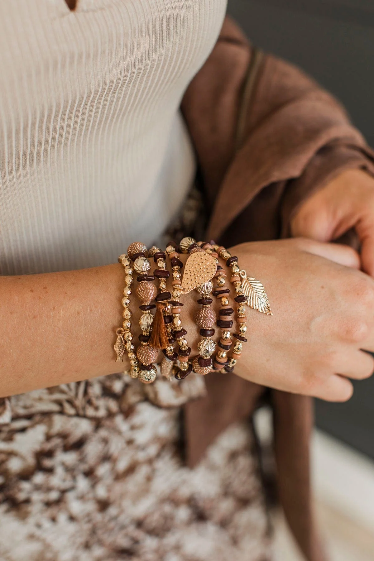 Spark Up A Rhythm Beaded Bracelet Set- Brown