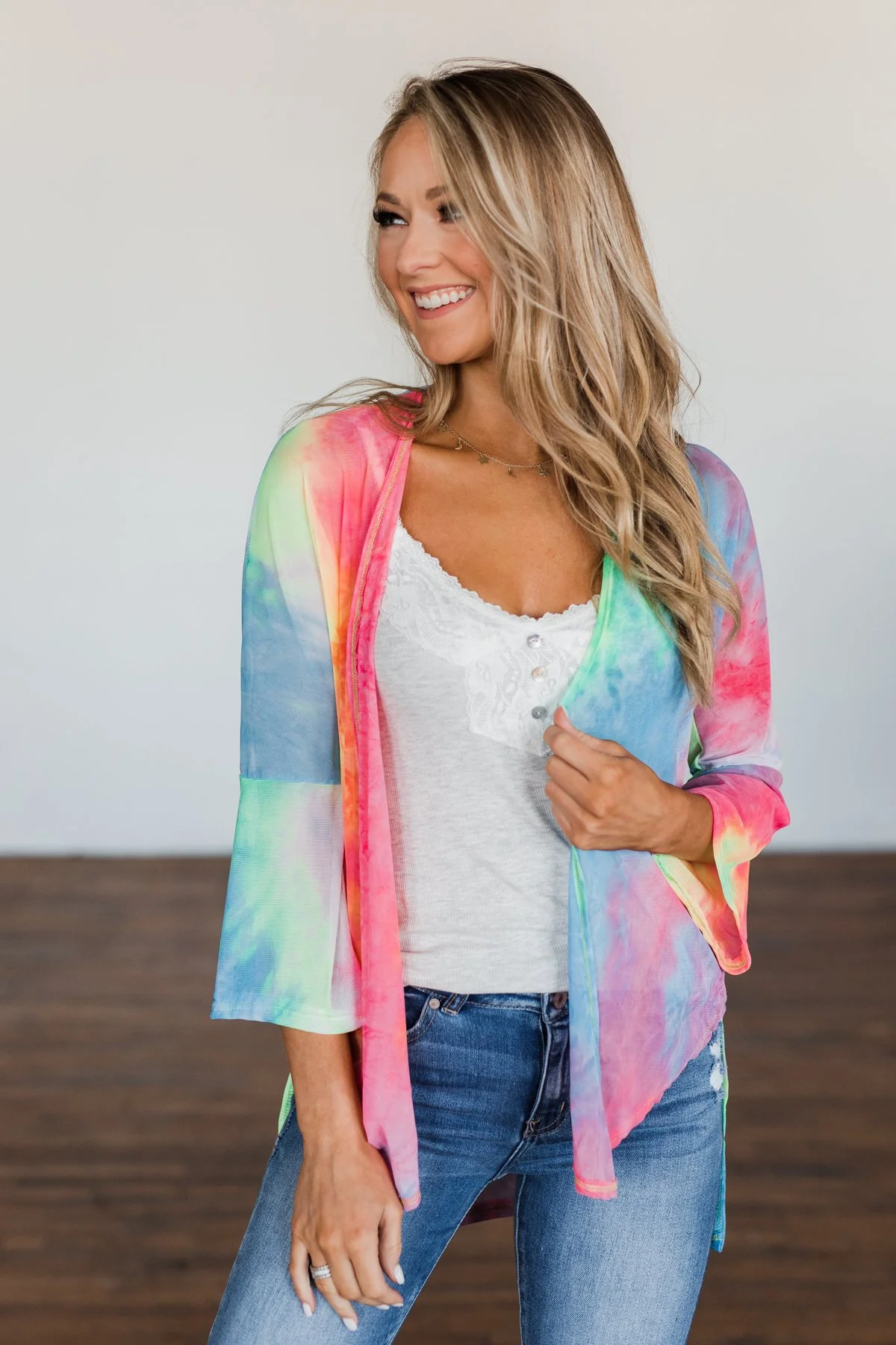 Sparked My Interest Tie Dye Kimono- Multi-Color - Image 3