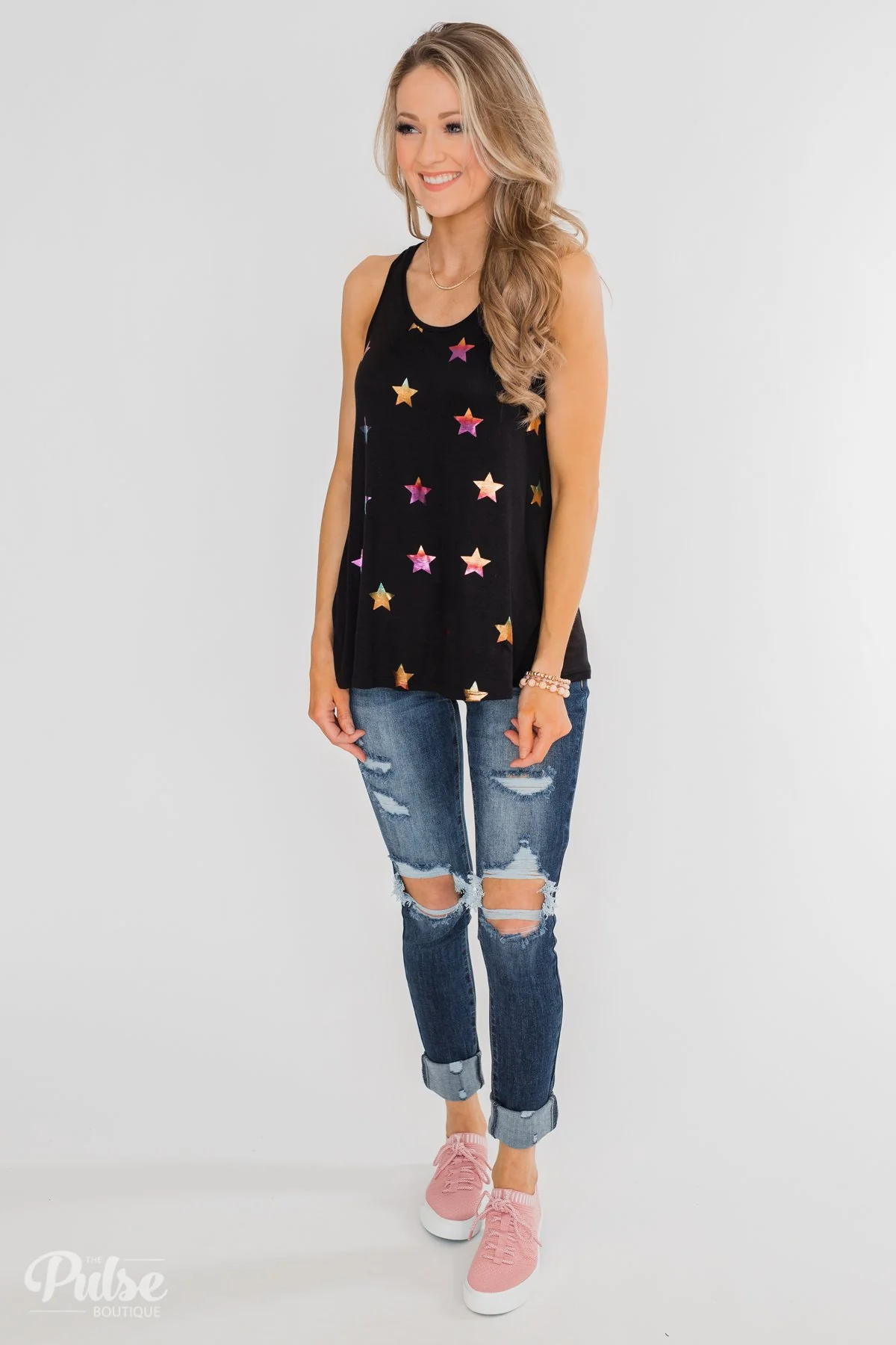Sparkle For You Star Racerback Tank Top- Black - Image 3