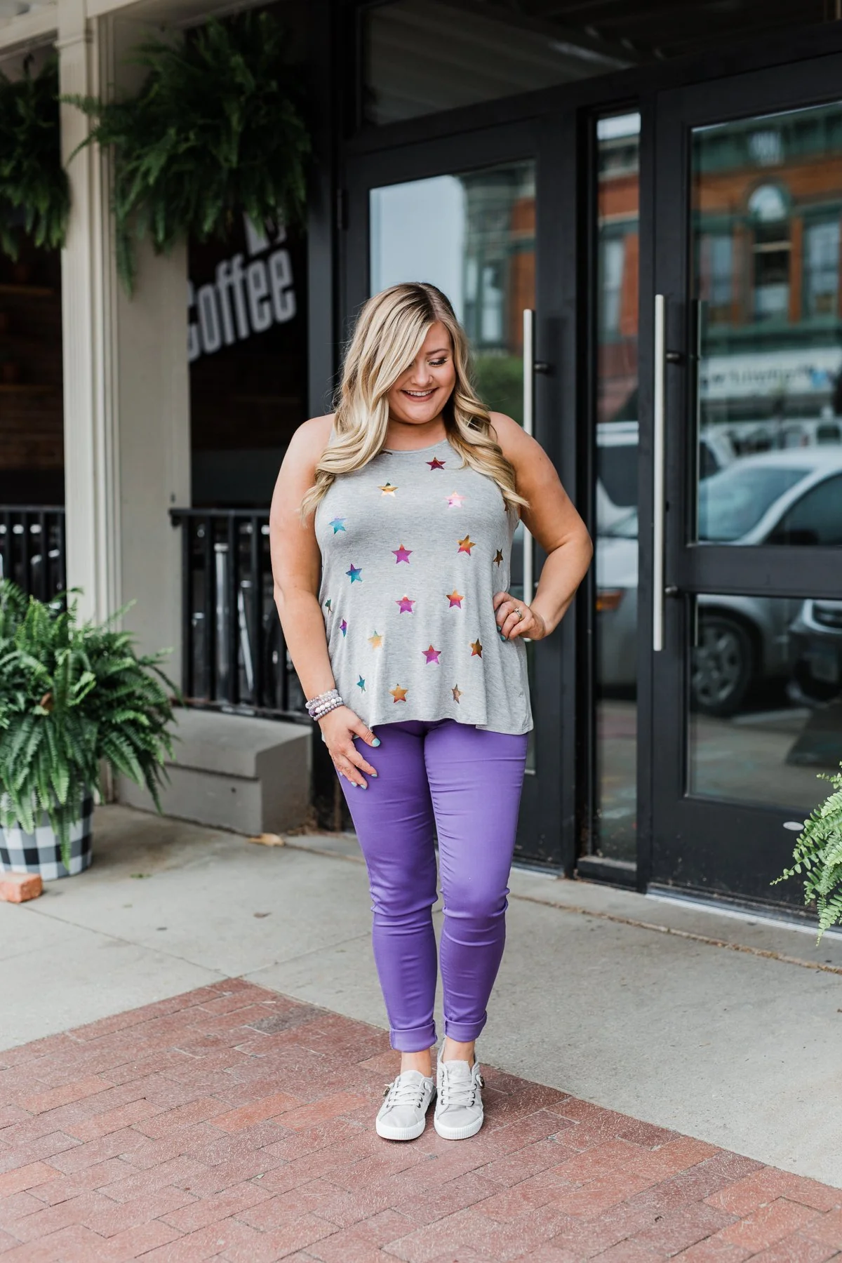 Sparkle For You Star Racerback Tank Top- Grey - Image 2