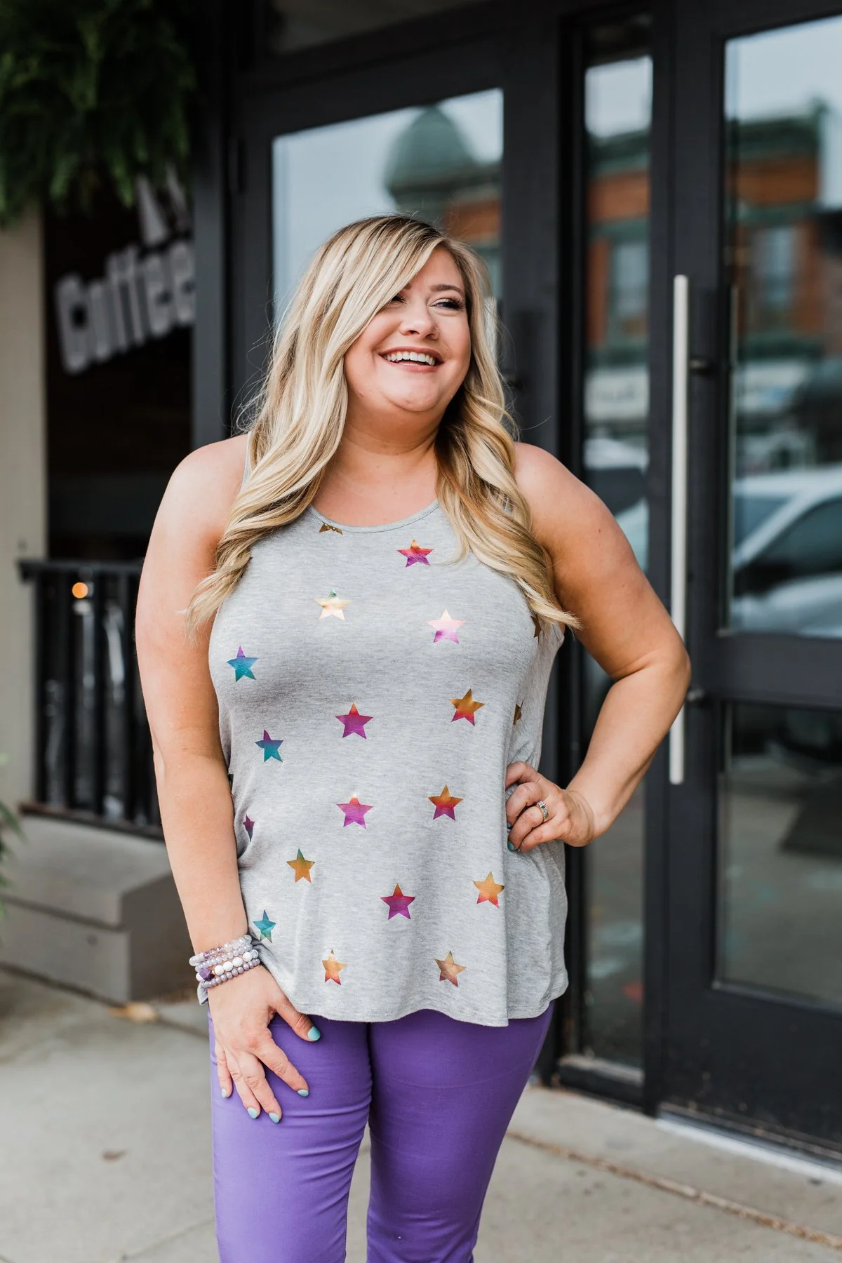 Sparkle For You Star Racerback Tank Top- Grey - Image 7