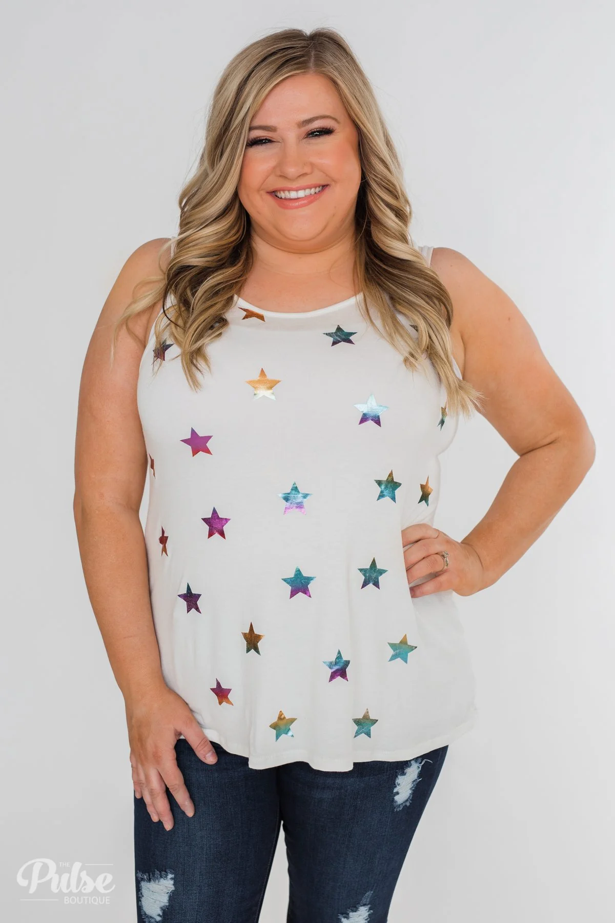Sparkle For You Star Racerback Tank Top- Ivory - Image 2