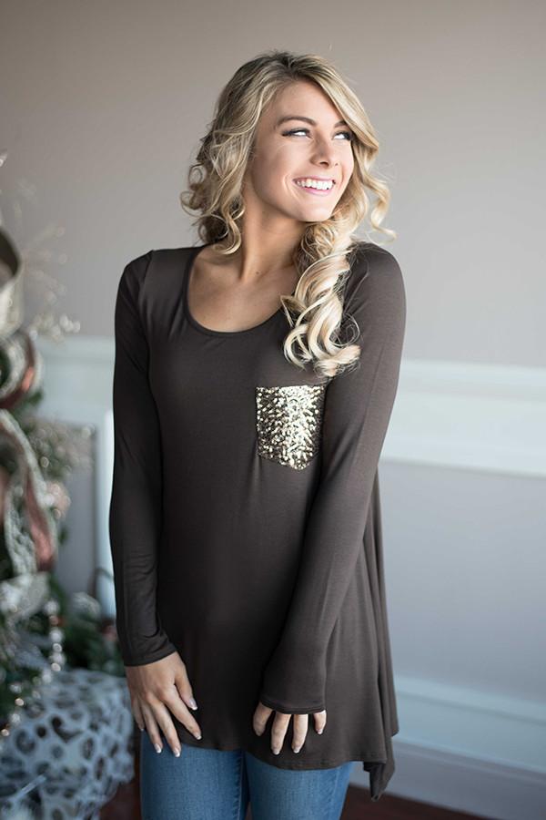 Sparkle Pocket Top ~ Brown - Image 3
