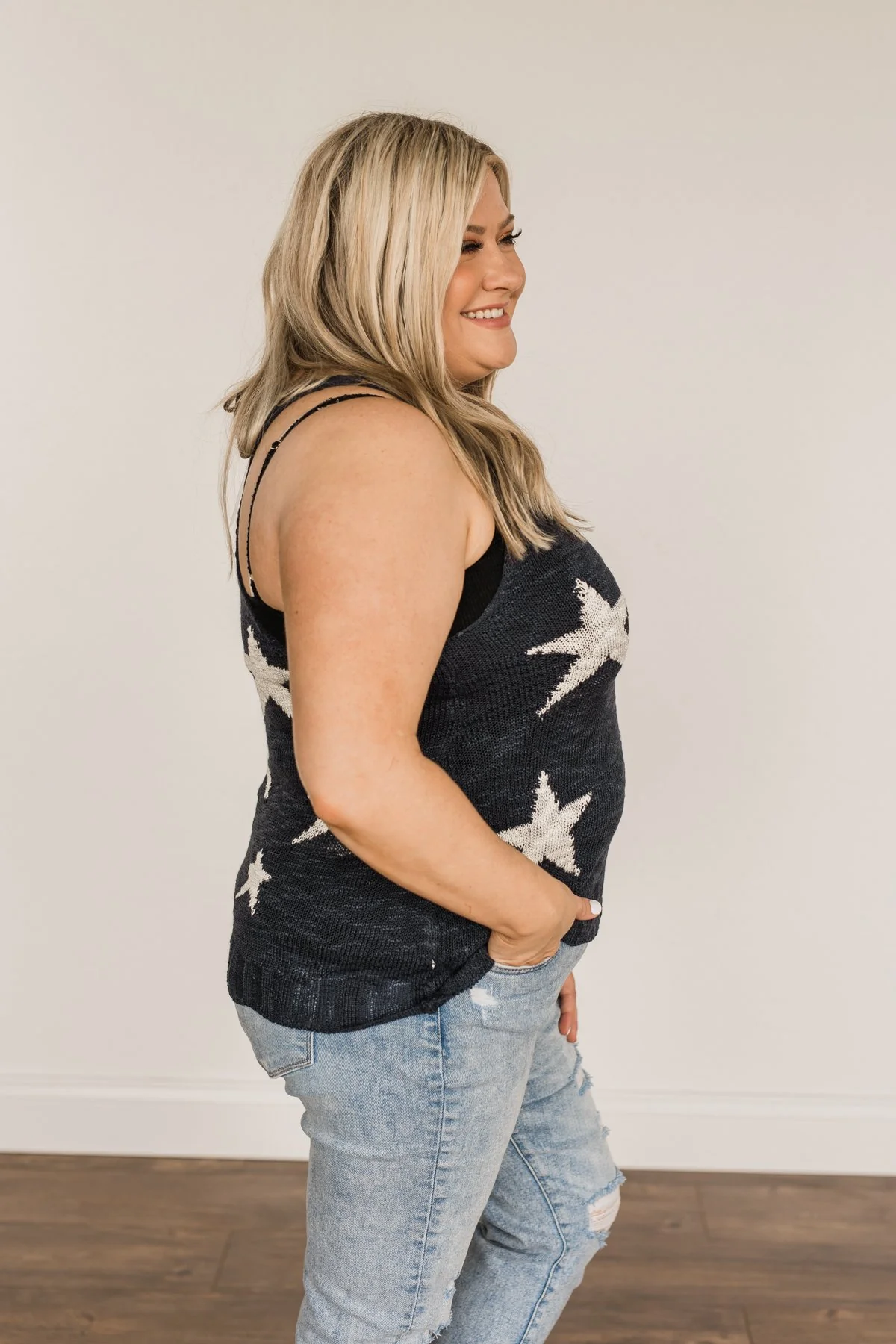 Sparkle & Shine Star Print Tank Top- Dark Navy - Image 10