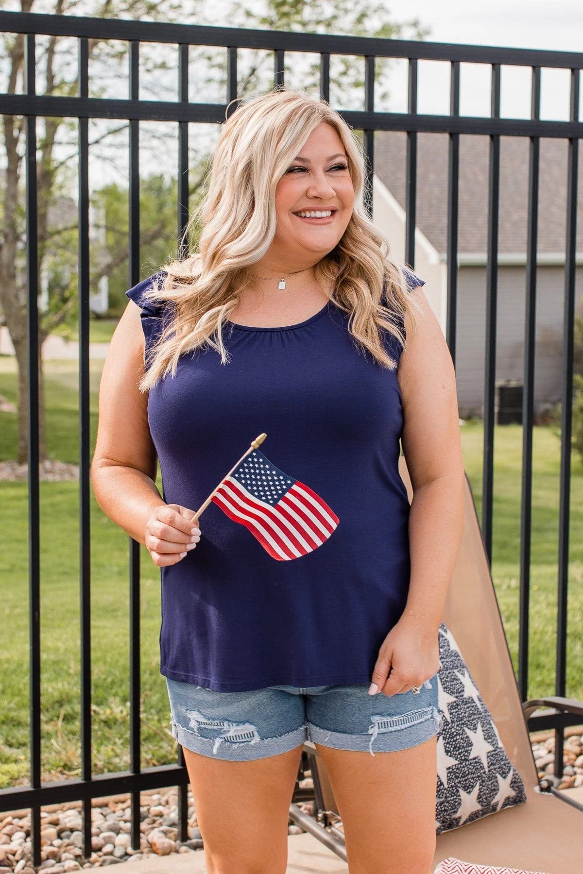 Sparkler Skylines Tie Back Tank- Royal Blue - Image 5