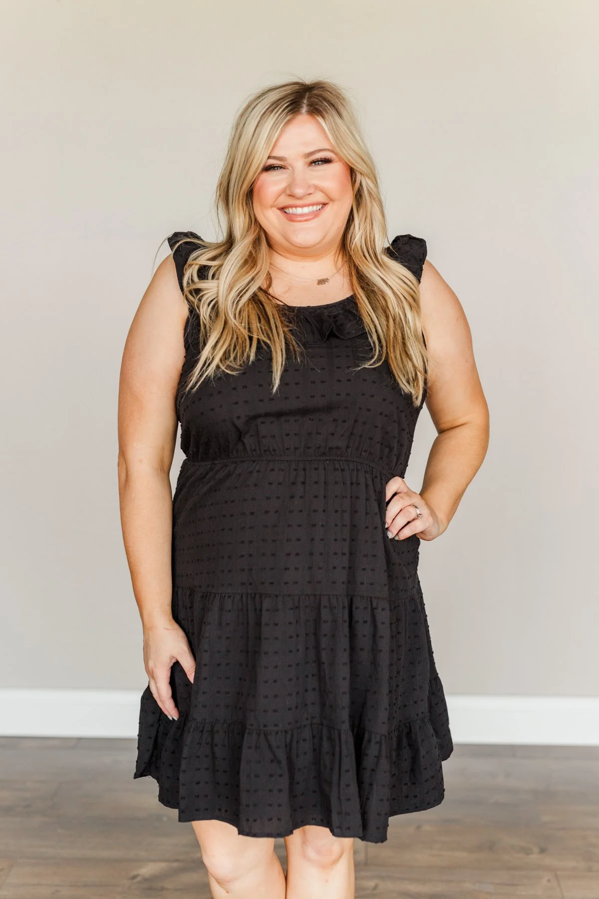 Sparkling Nights Ruffle Dress- Black - Image 2