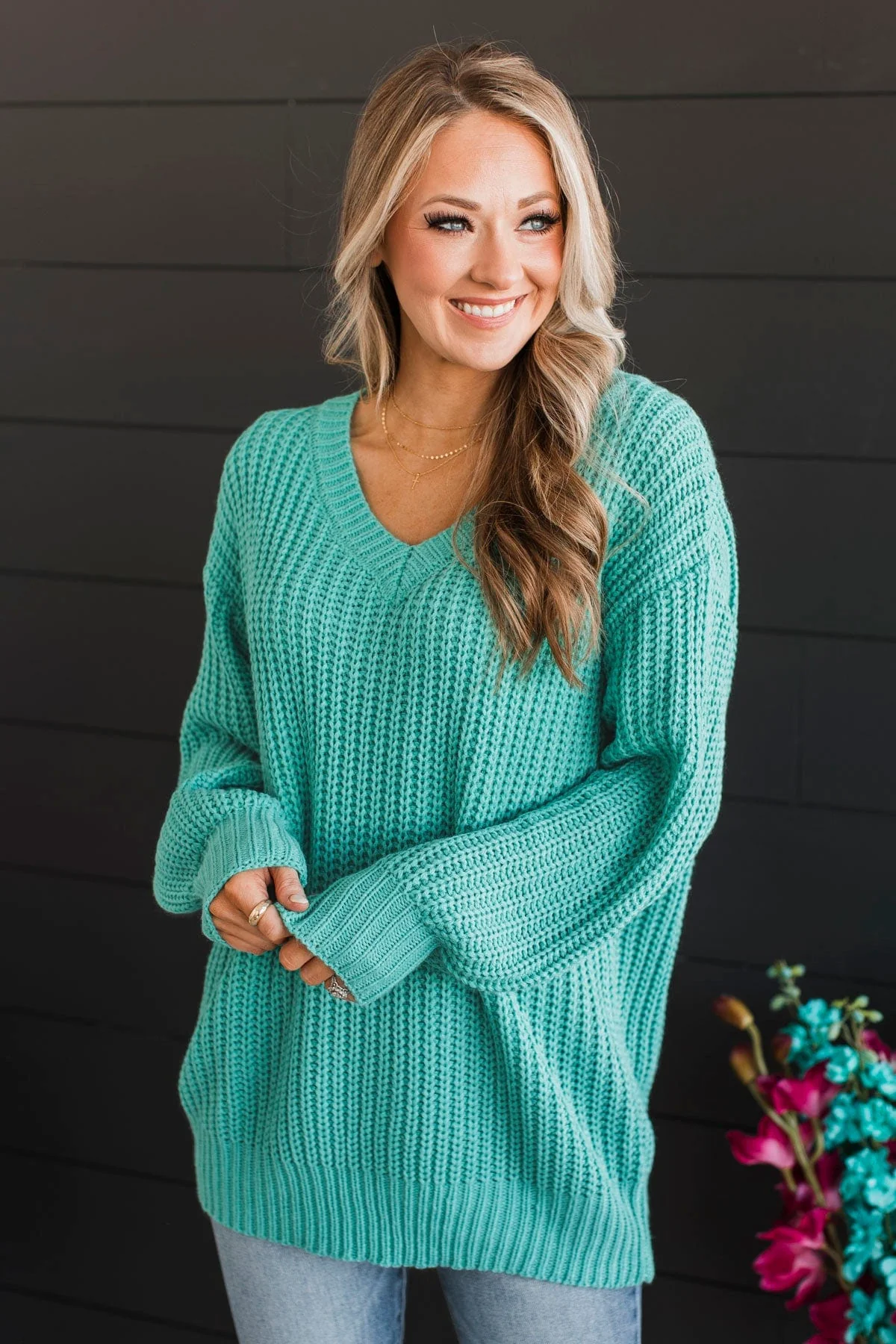 Sparkling Passion Knit Sweater- Dark Mint - Image 2