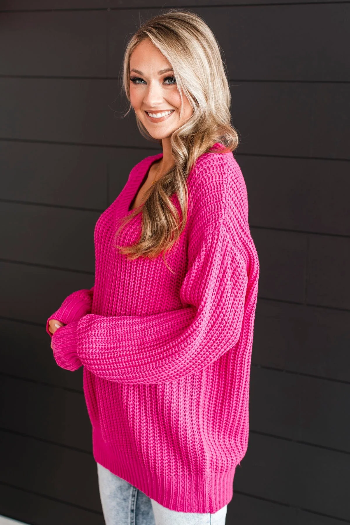 Sparkling Passion Knit Sweater- Fuchsia - Image 5