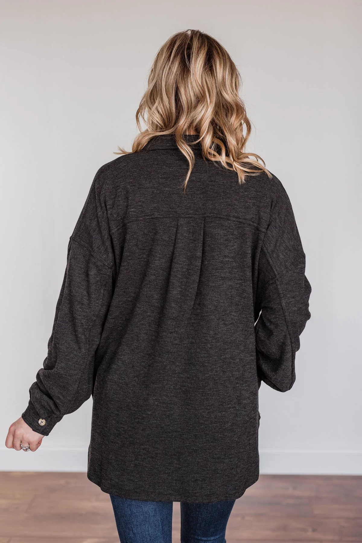 Sparkling Snow Button Pocket Top- Charcoal - Image 11