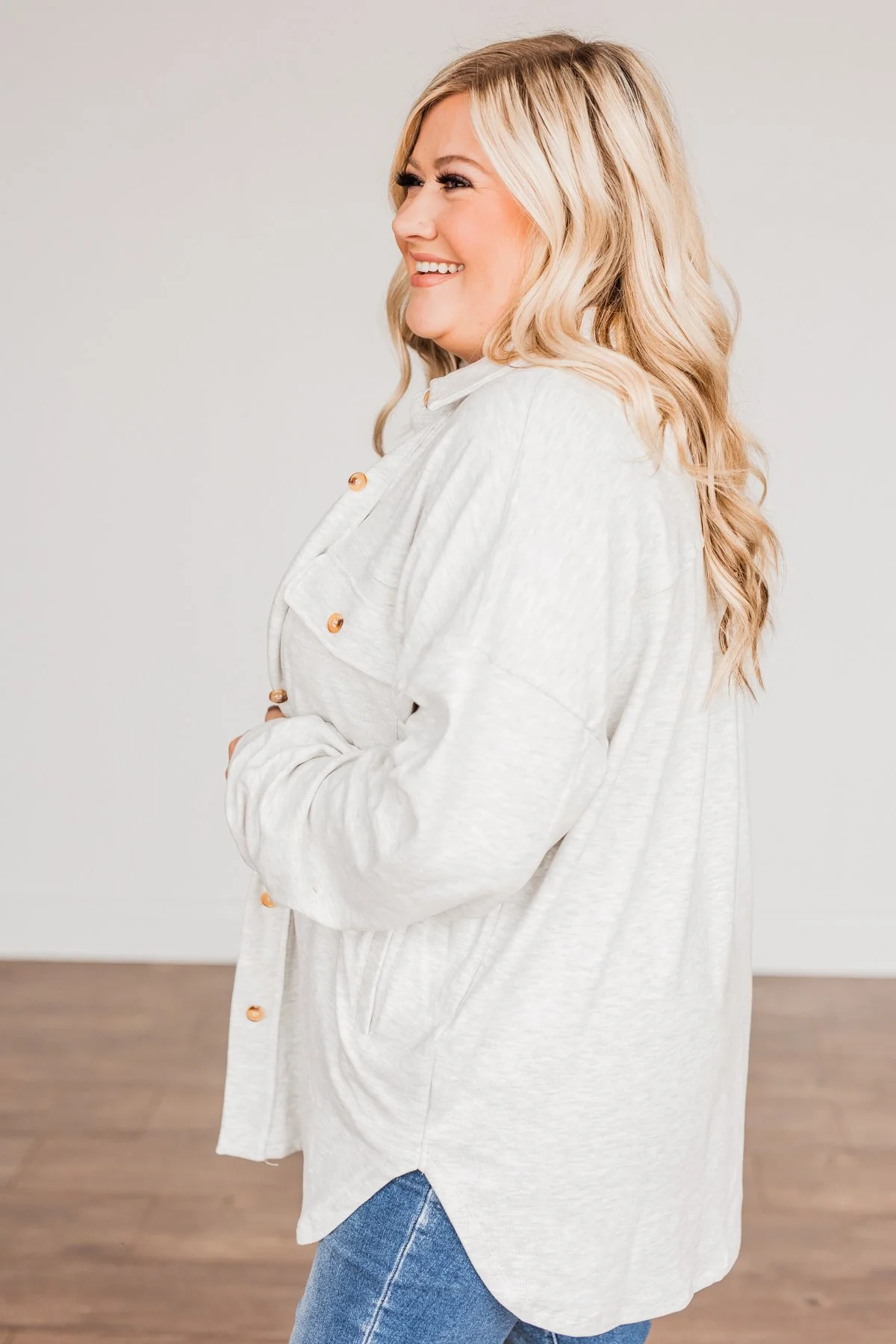 Sparkling Snow Button Pocket Top- Heathered Ivory - Image 10