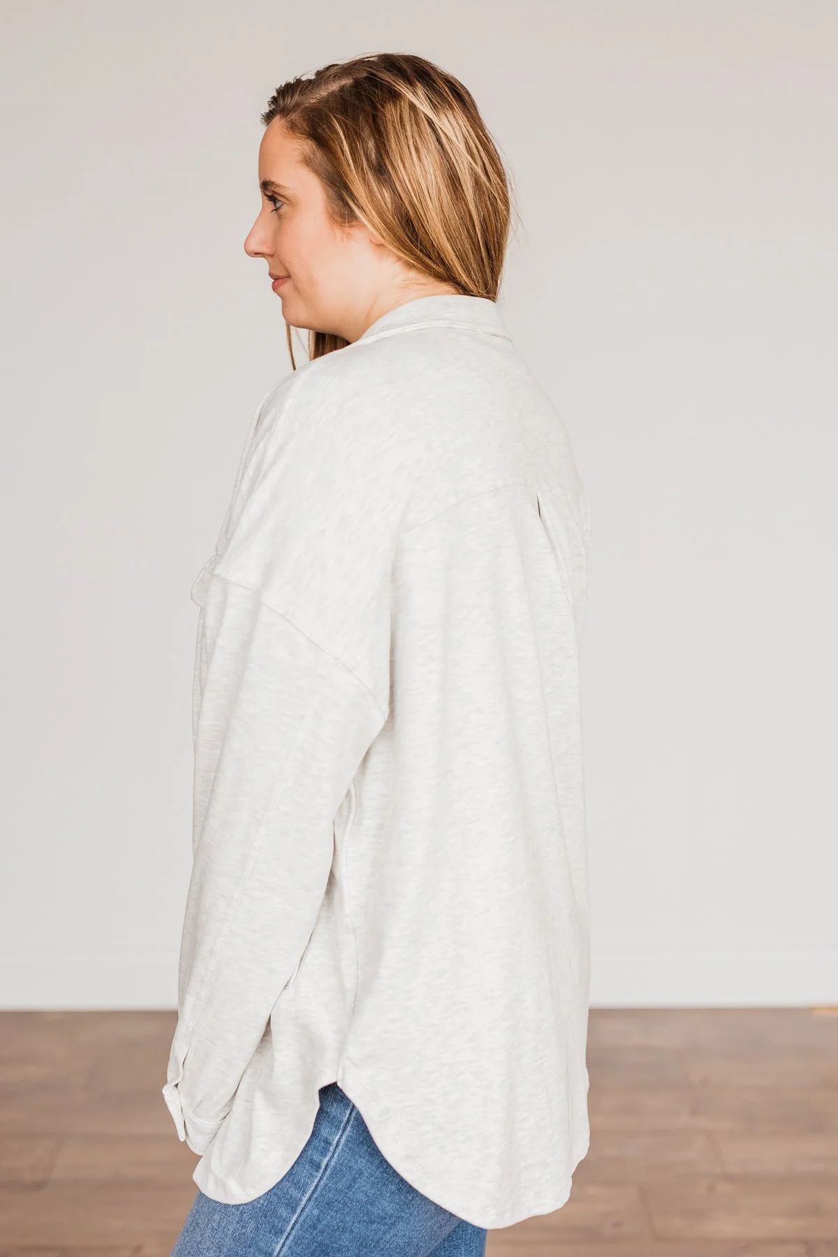 Sparkling Snow Button Pocket Top- Heathered Ivory - Image 11