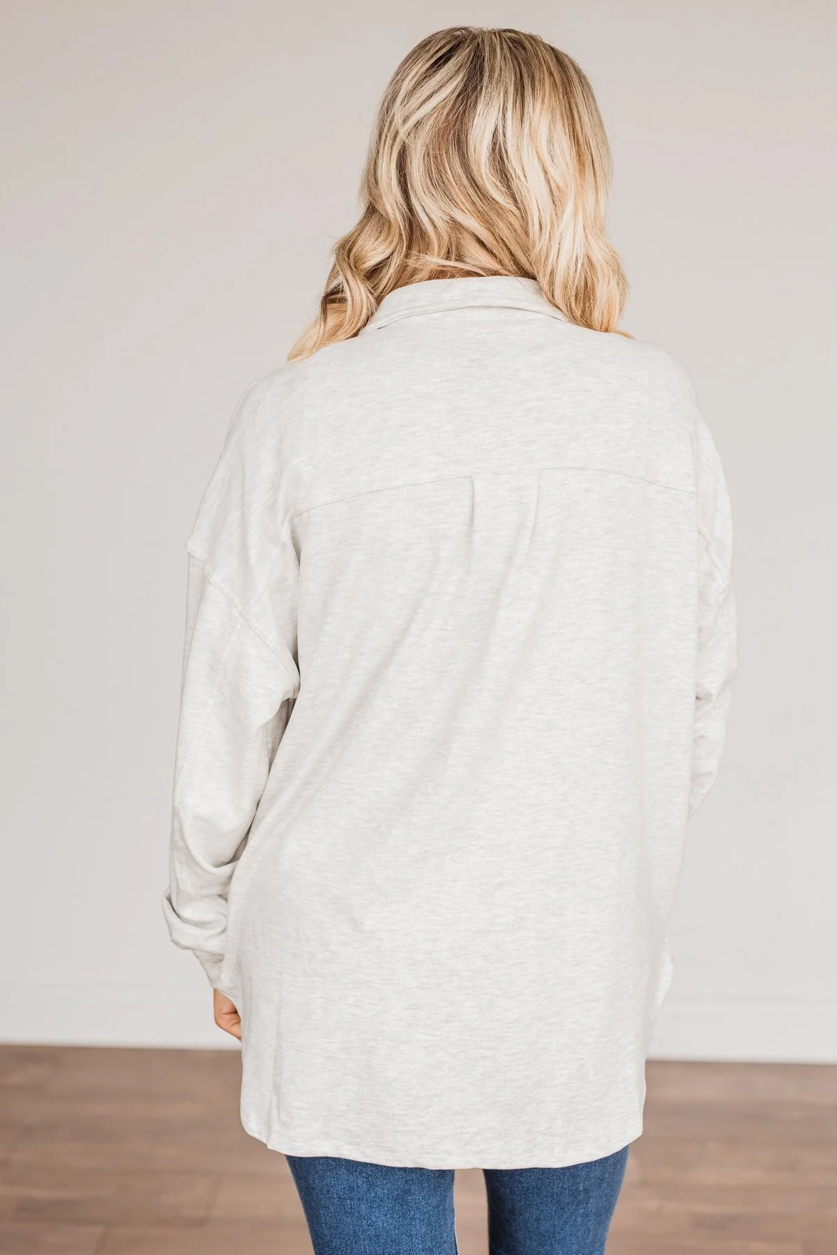Sparkling Snow Button Pocket Top- Heathered Ivory - Image 12