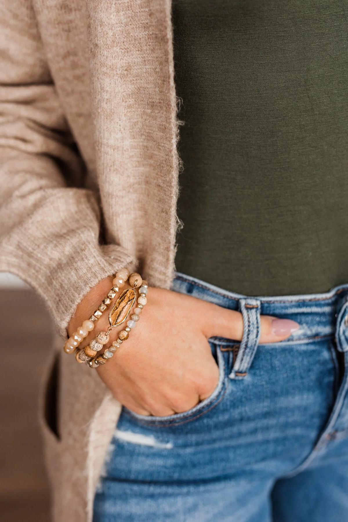 Sparks Of Joy Stackable Beaded Bracelet Set- Brown - Image 3