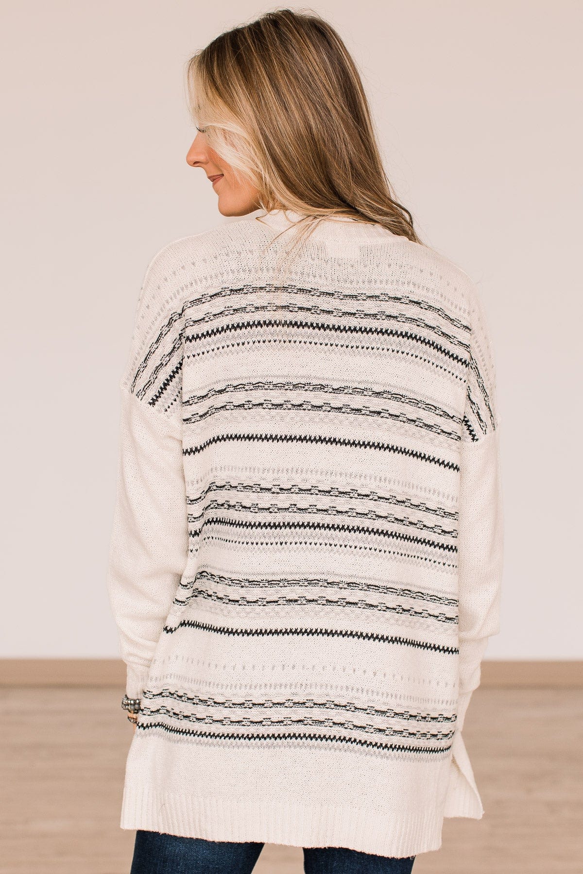 Speak Your Mind Knit Cardigan- Ivory & Grey - Image 7
