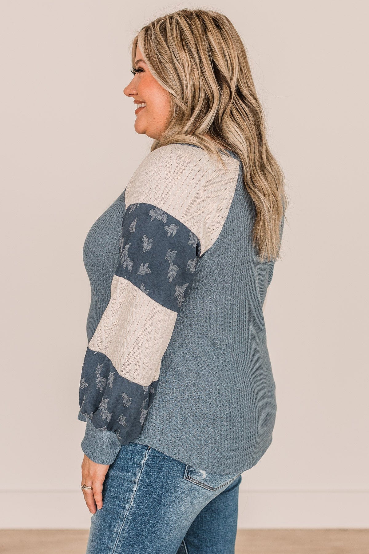 Speaking Volumes Striped Knit Top- Teal - Image 6