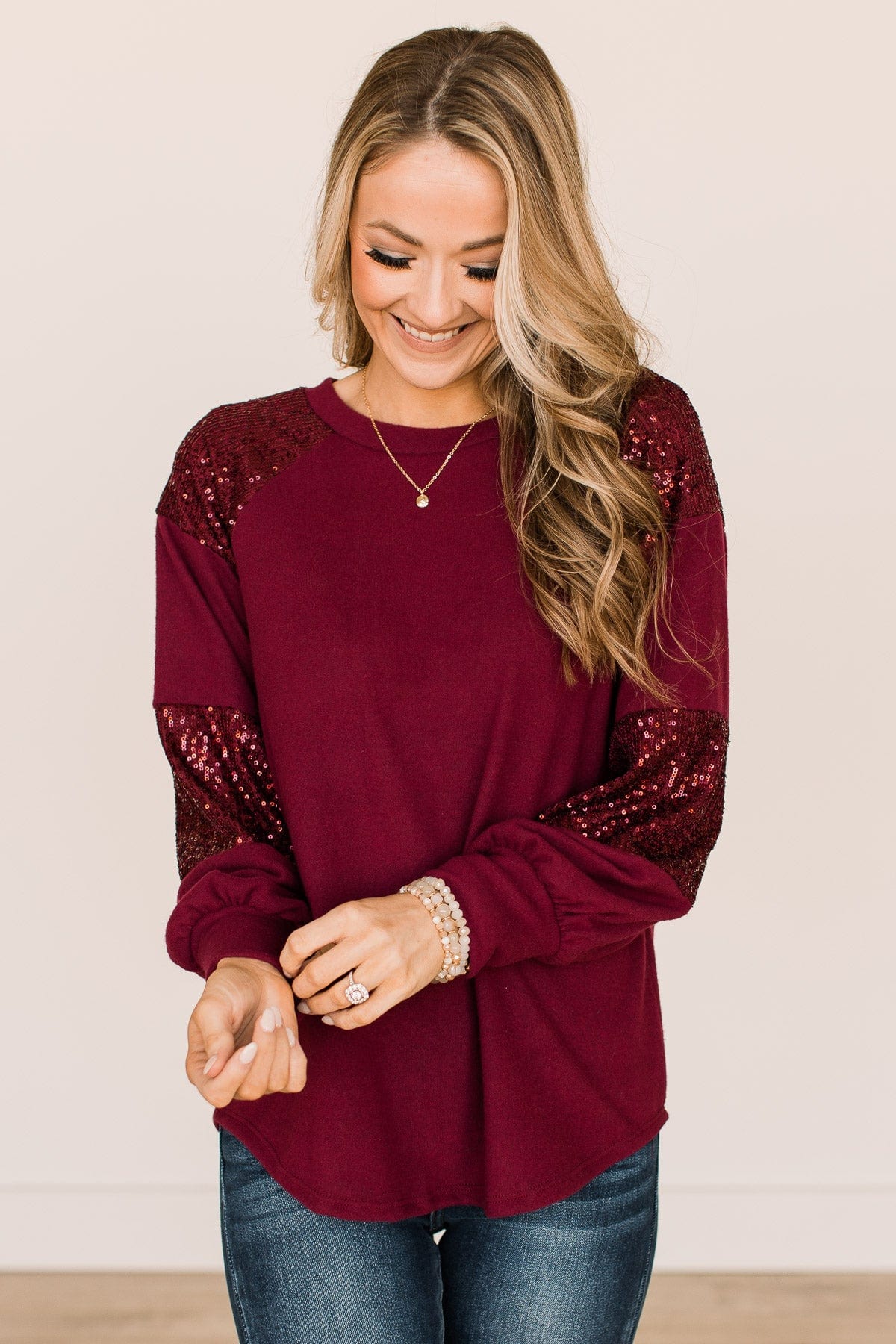 Special Moments Sequin Top- Burgundy - Image 2
