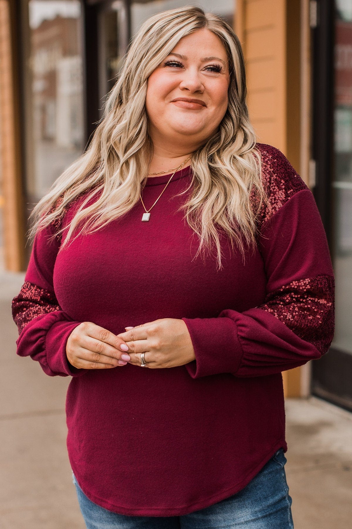Special Moments Sequin Top- Burgundy - Image 3