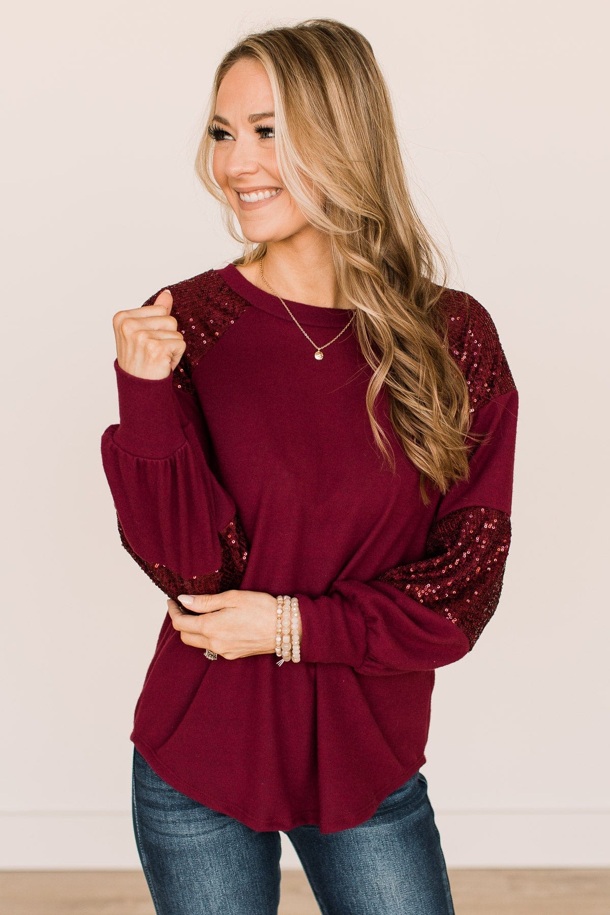 Special Moments Sequin Top- Burgundy - Image 4
