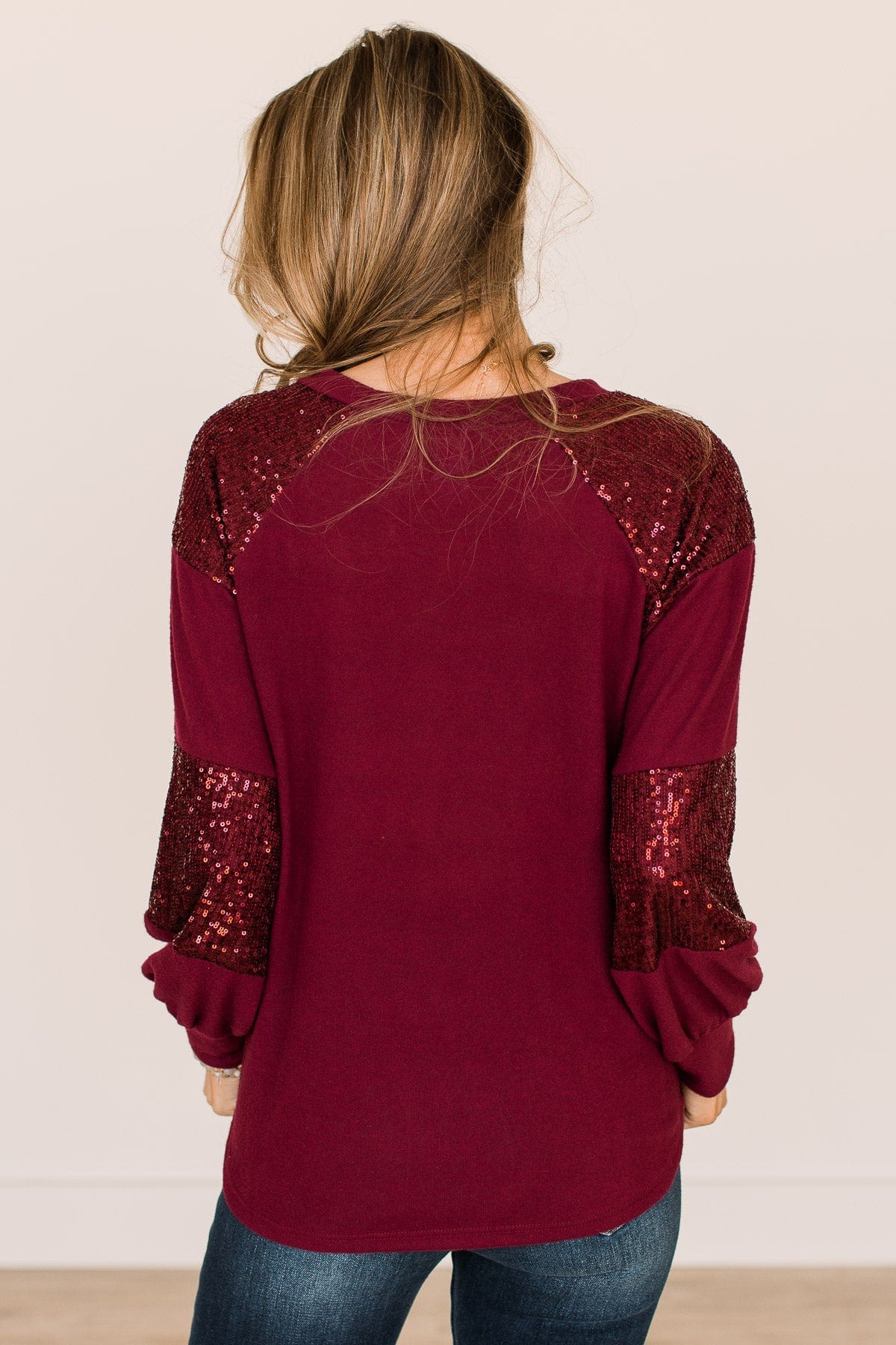 Special Moments Sequin Top- Burgundy - Image 9