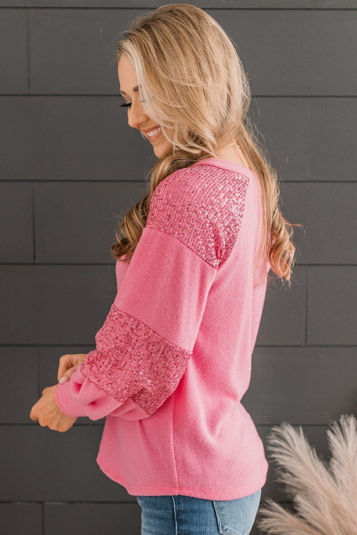 Special Moments Sequin Top- Pink - Image 6