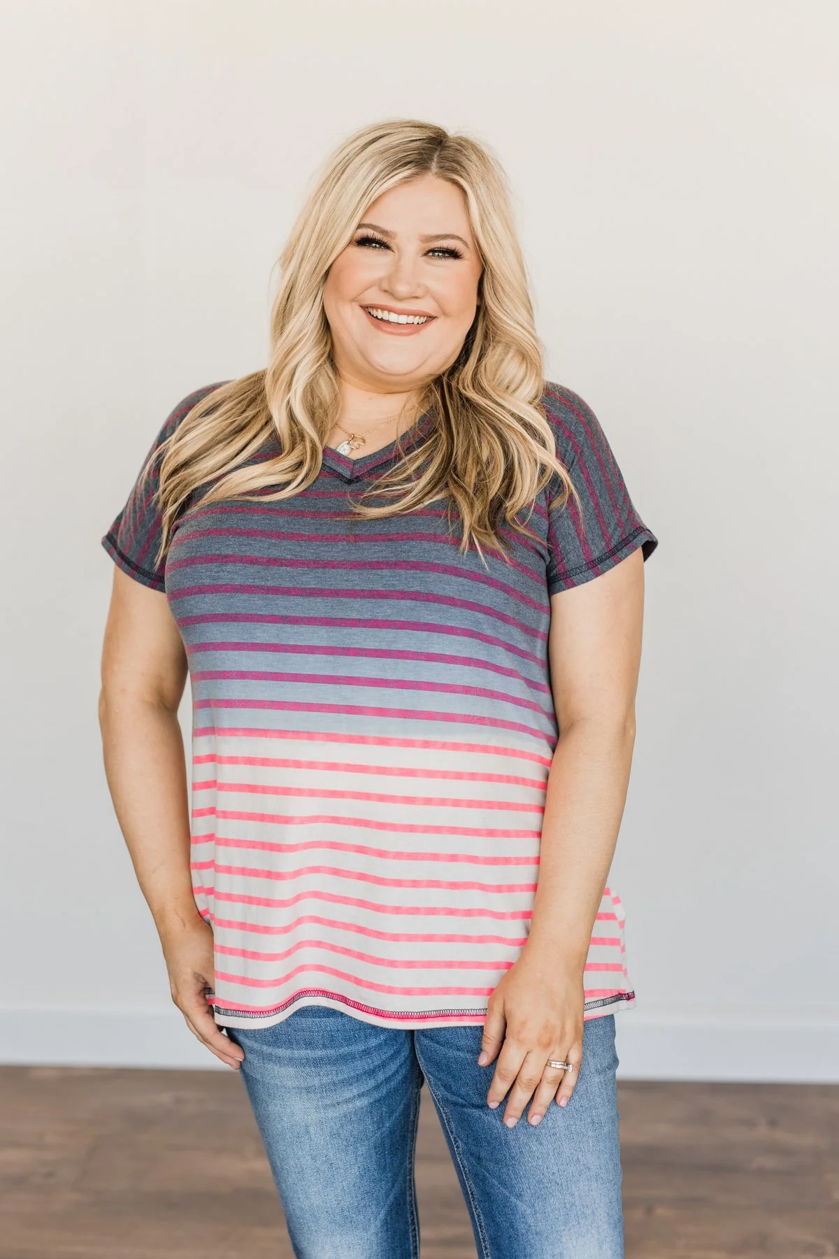 Spectacular Sights Striped Ombre Top- Charcoal & Pink - Image 7