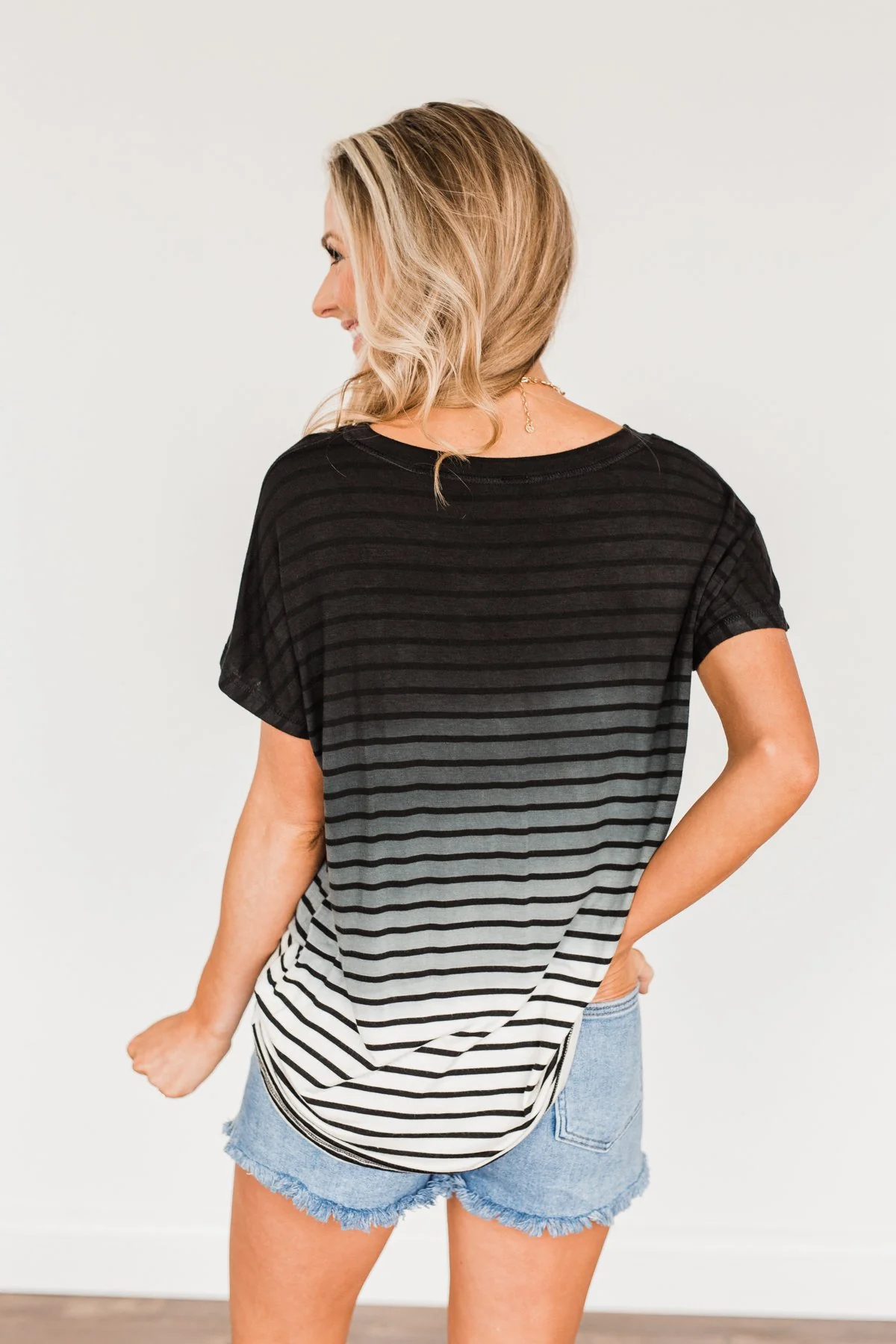 Spectacular Sights Striped Ombre Top- Ivory & Black - Image 13