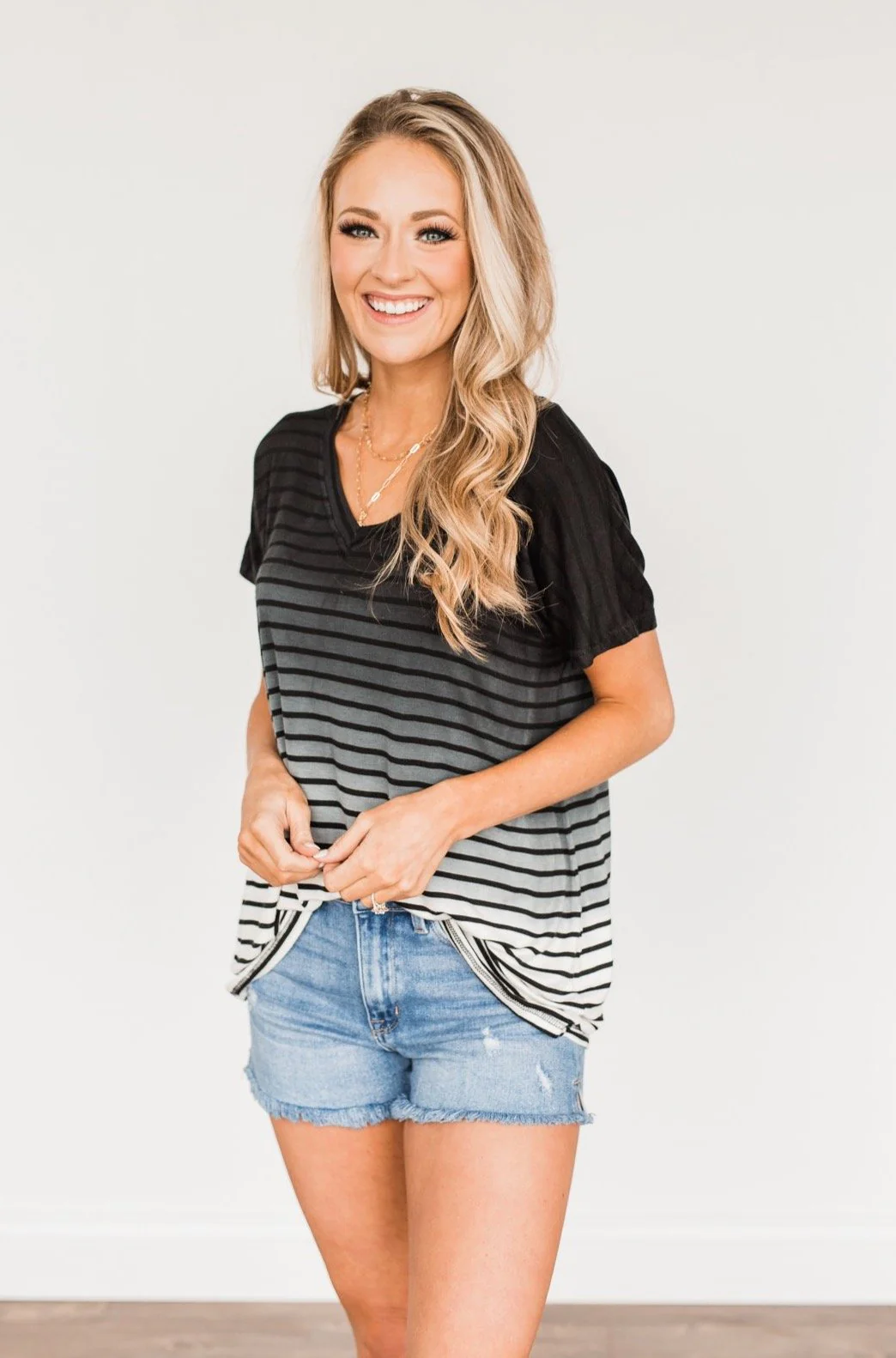 Spectacular Sights Striped Ombre Top- Ivory & Black - Image 3