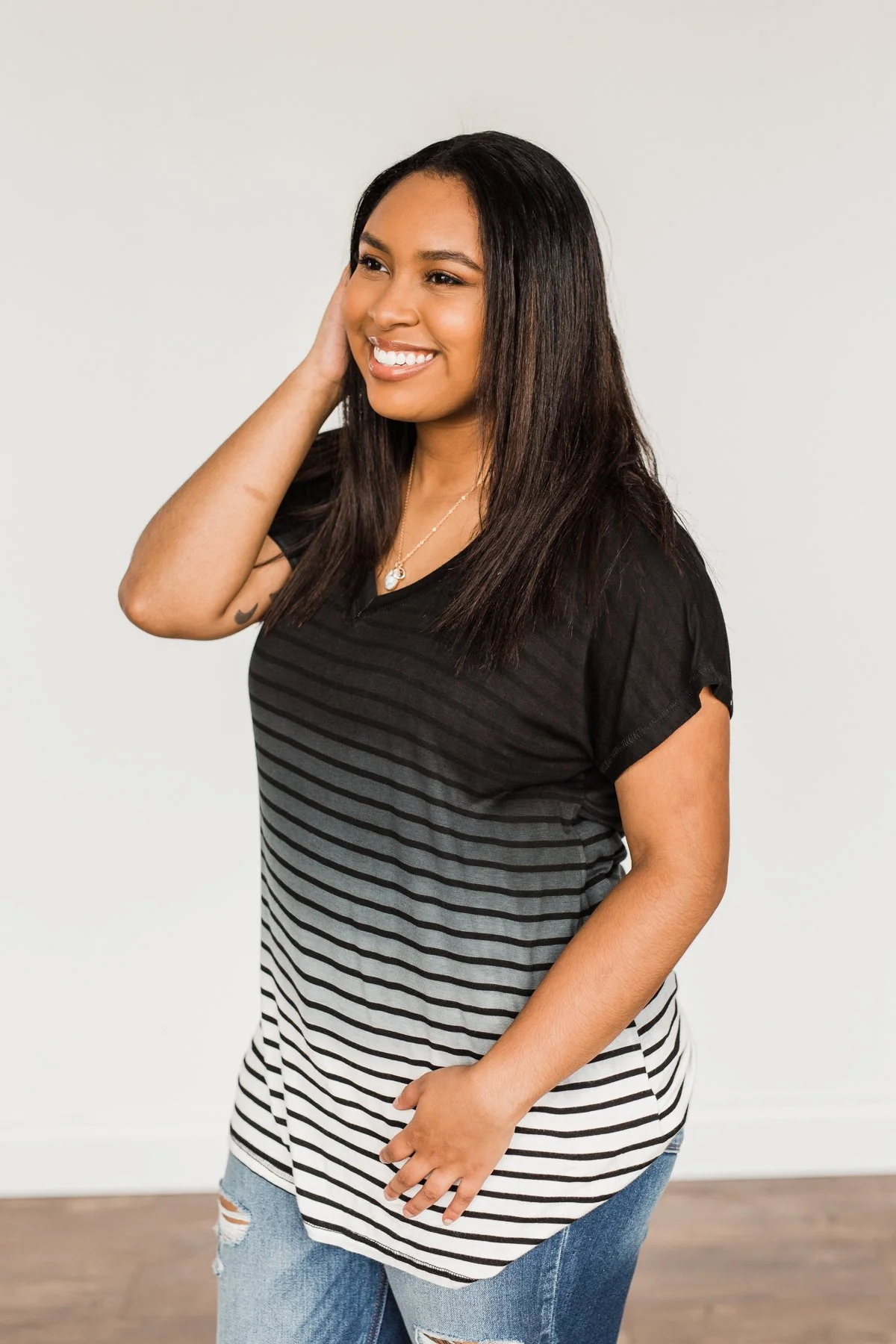 Spectacular Sights Striped Ombre Top- Ivory & Black - Image 9