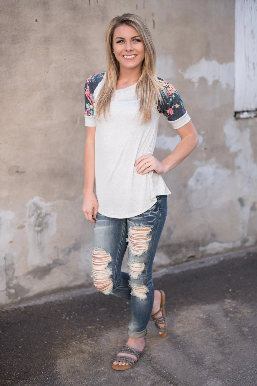 Spend the Day Floral Top Grey - Image 2