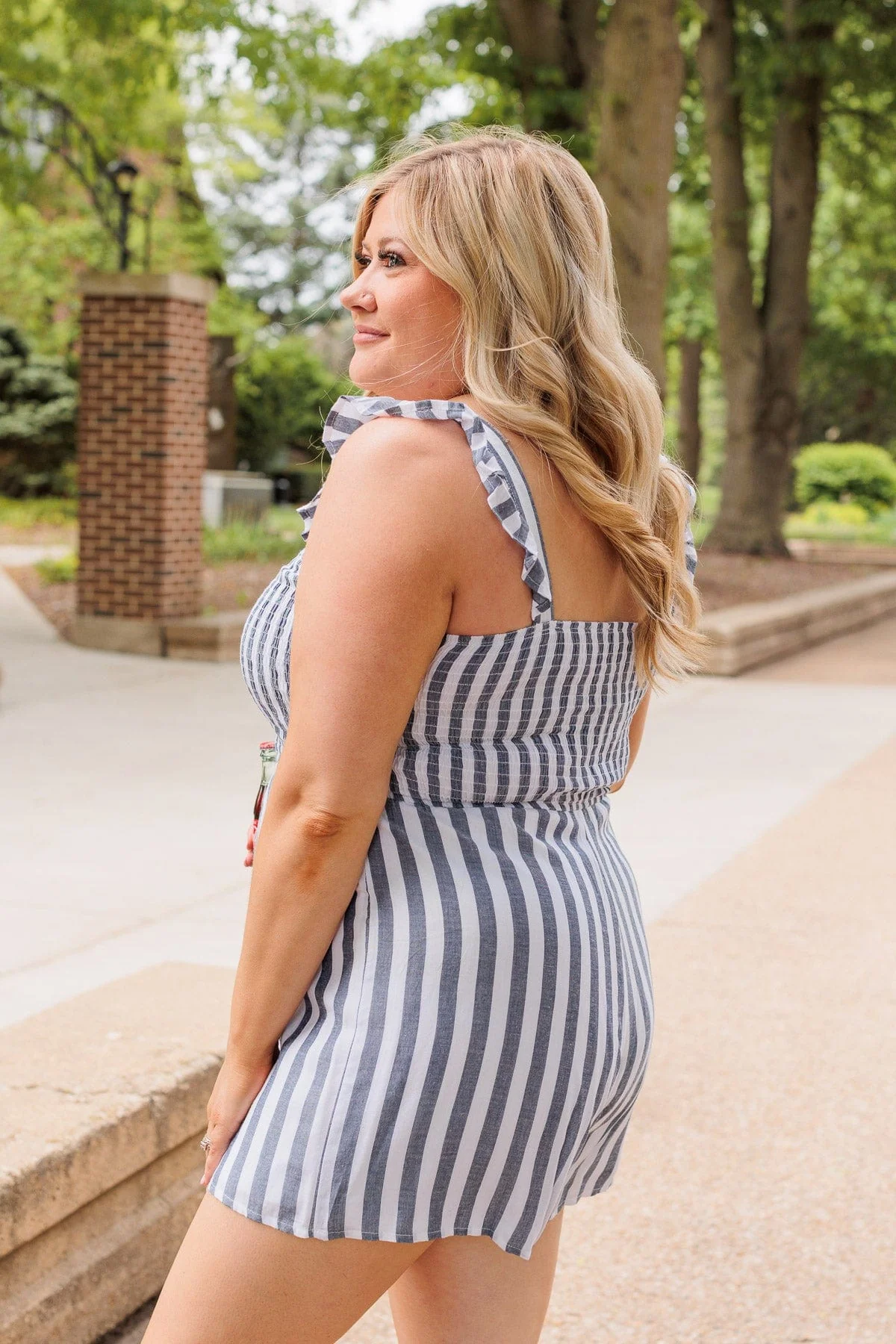 Spending Time Apart Striped Romper- Denim - Image 5