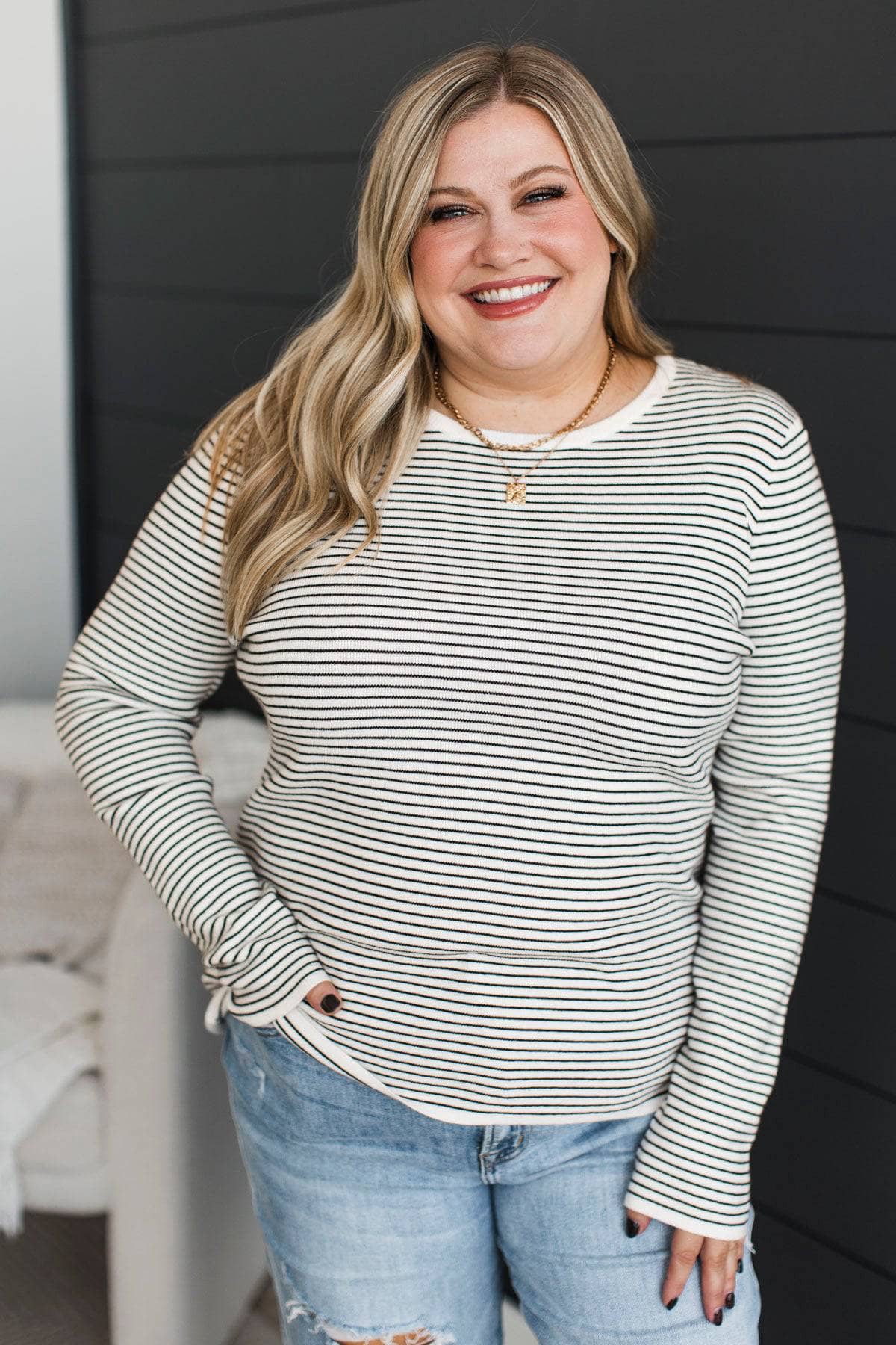 Spending Time Together Striped Sweater- Ivory & Black - Image 3