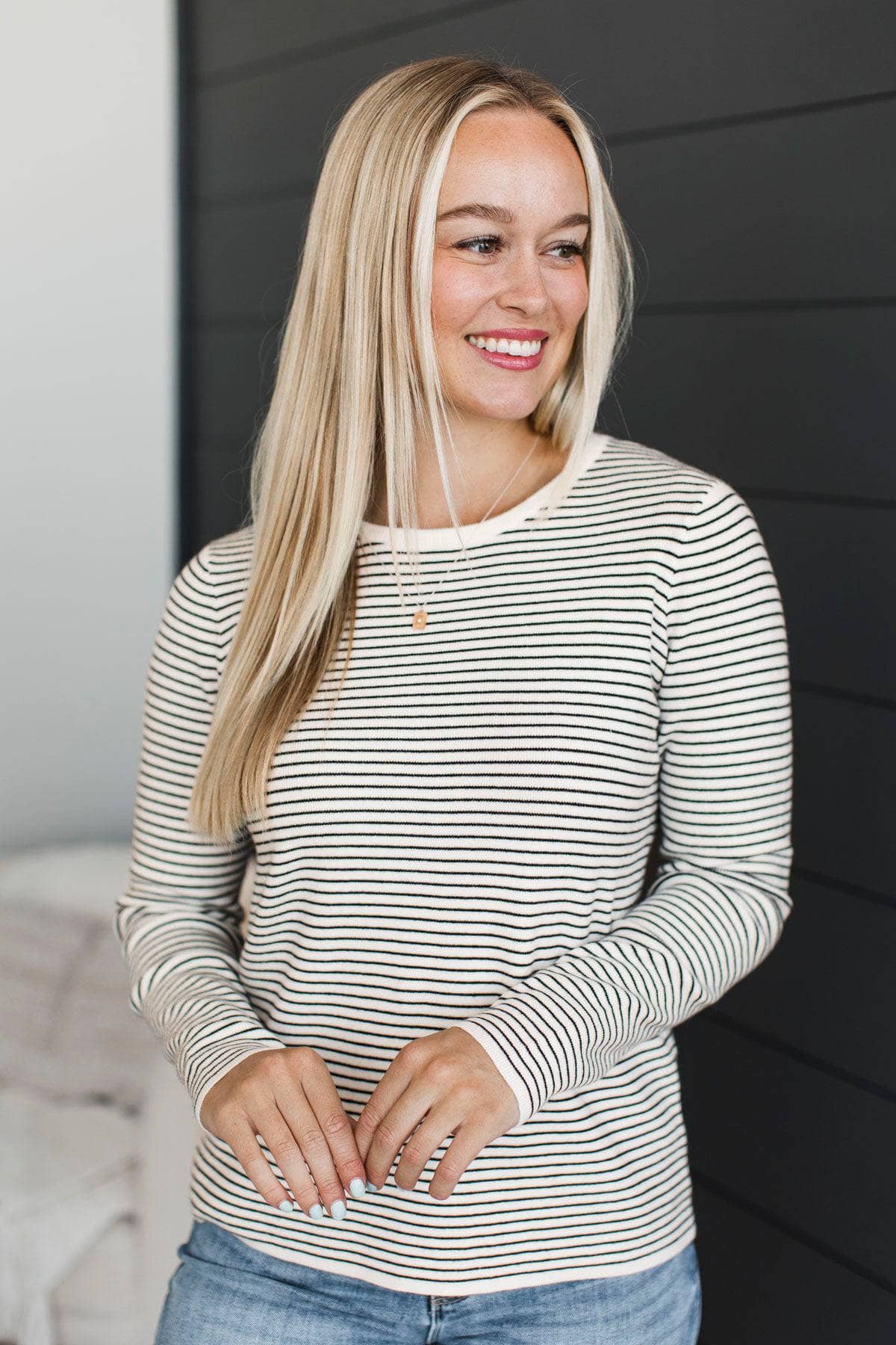 Spending Time Together Striped Sweater- Ivory & Black - Image 4