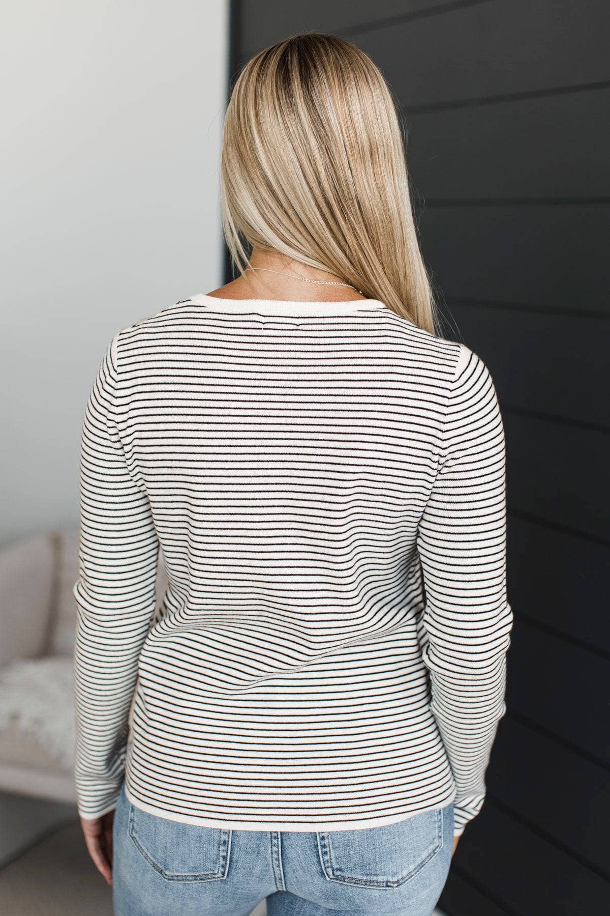Spending Time Together Striped Sweater- Ivory & Black - Image 8