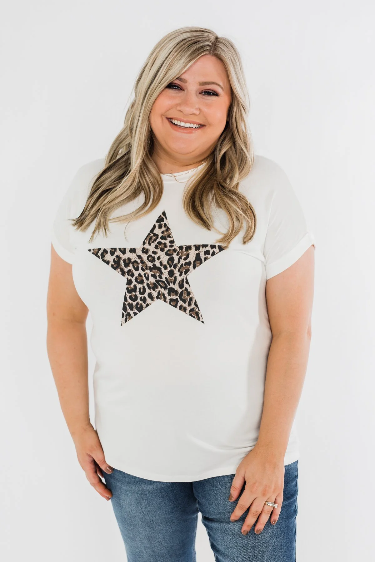 Spice It Up Leopard Print Star Top- Ivory - Image 3