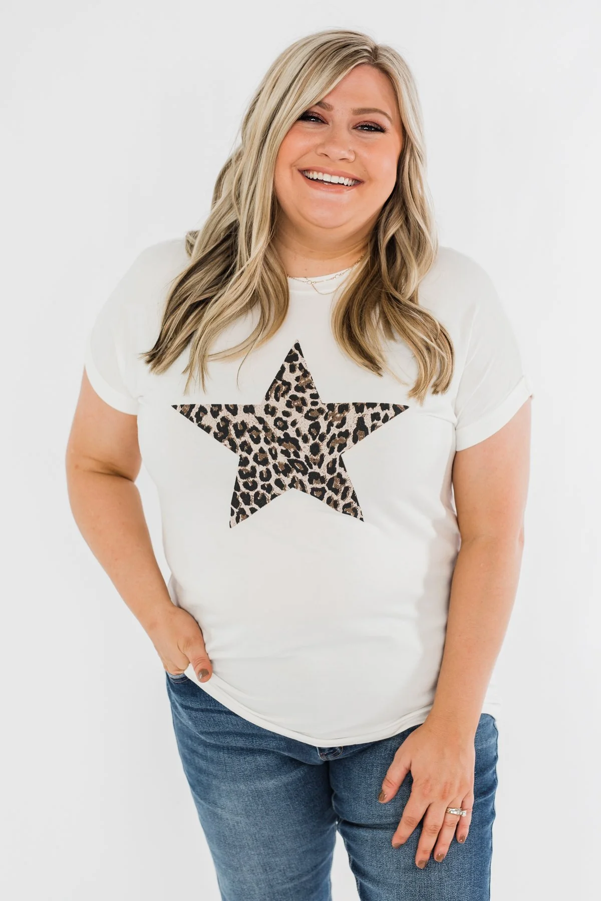 Spice It Up Leopard Print Star Top- Ivory - Image 5