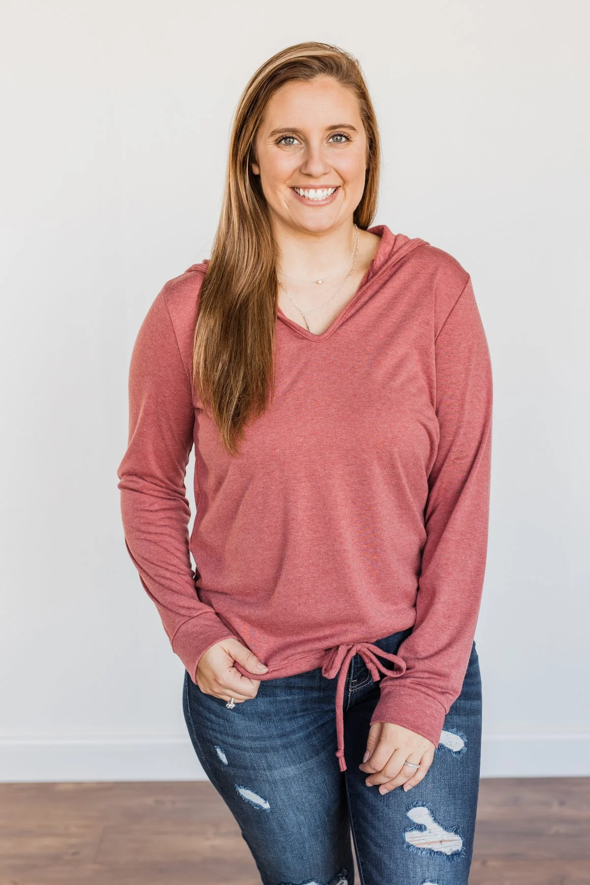 Spice It Up V-Neck Hoodie- Dusty Brick - Image 6