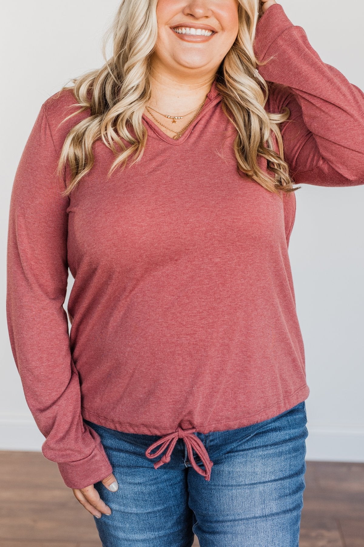 Spice It Up V-Neck Hoodie- Dusty Brick - Image 7