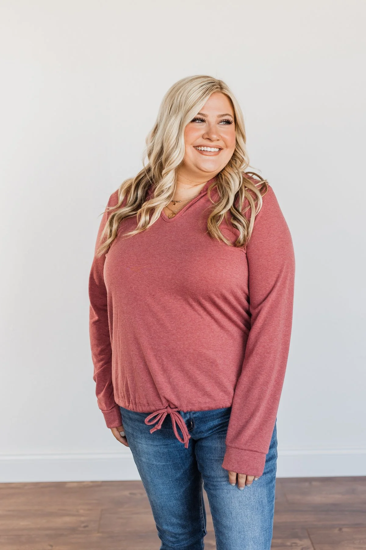 Spice It Up V-Neck Hoodie- Dusty Brick - Image 8
