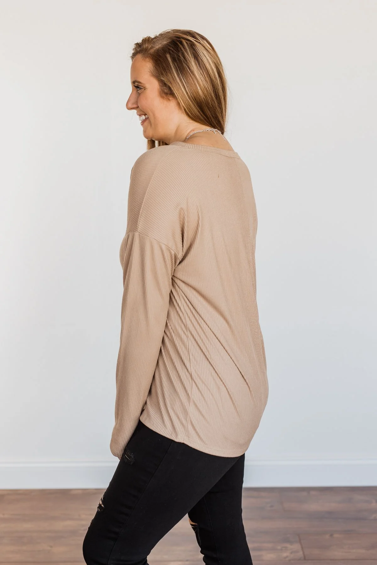 Spice Of Life Criss Cross Ribbed Knit Top- Light Taupe - Image 12