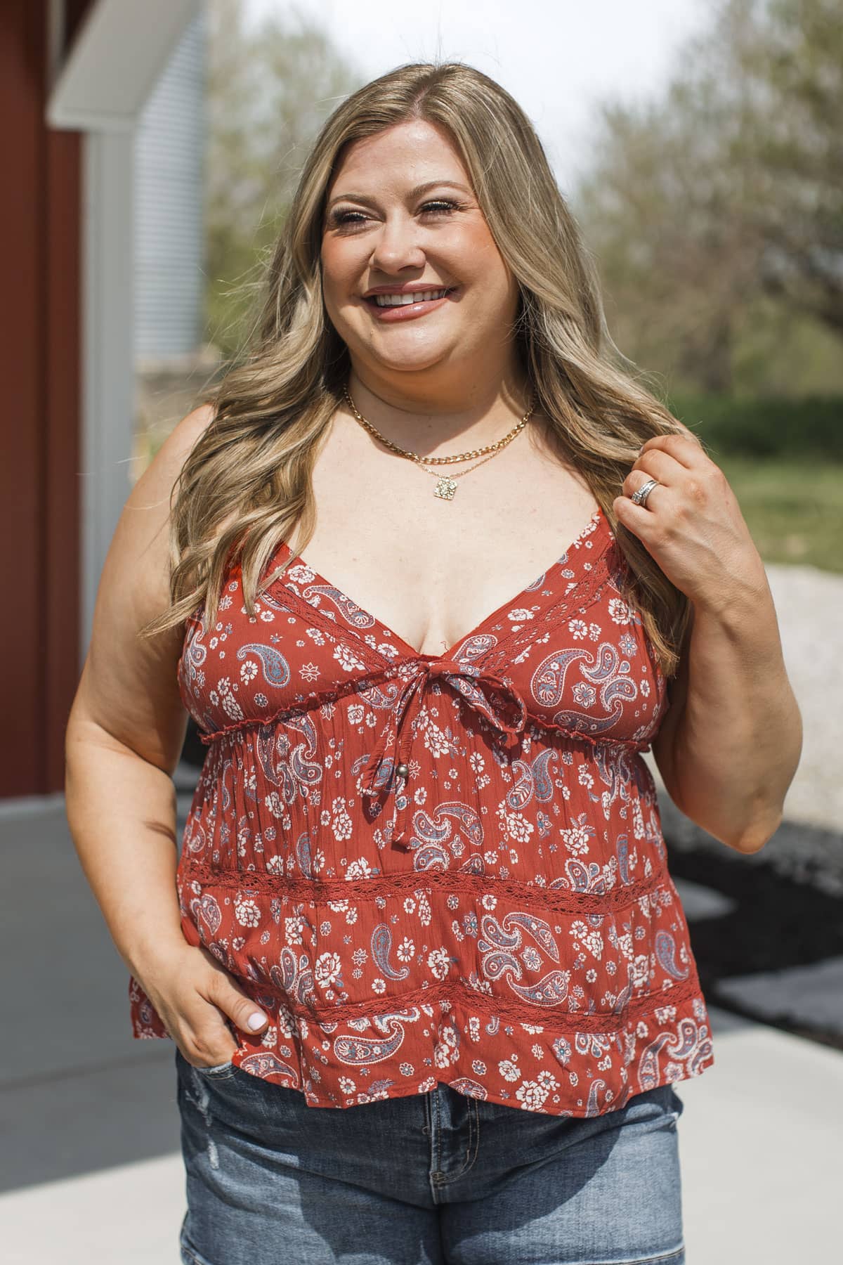 Spirit Of Freedom Babydoll Tank Top- Red - Image 2