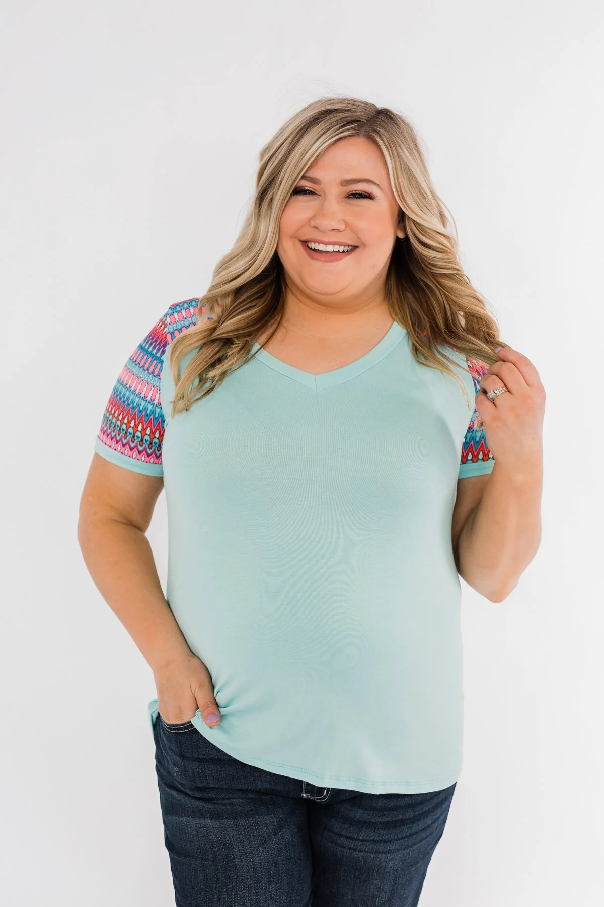 Splash Of Color Short Sleeve Top- Mint Blue - Image 5