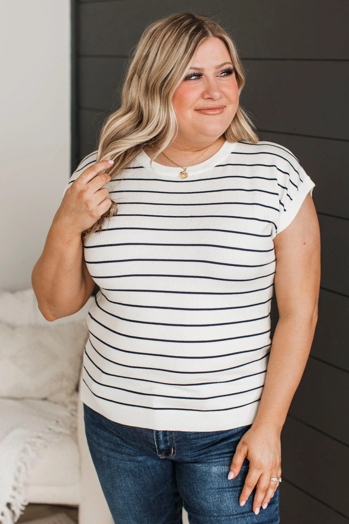 Splendid Days Striped Knit Top- Ivory & Navy - Image 3