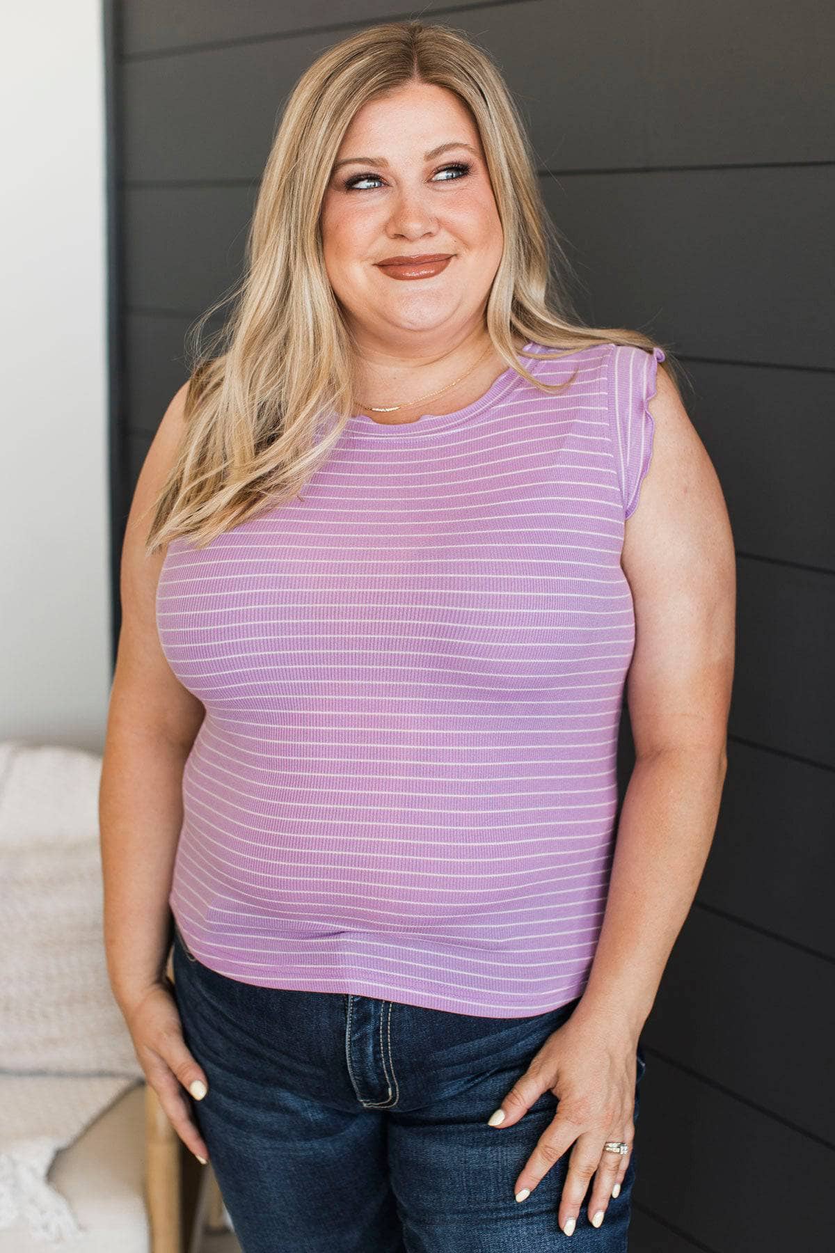 Spontaneous Adventure Striped Top- Lavender & White - Image 2