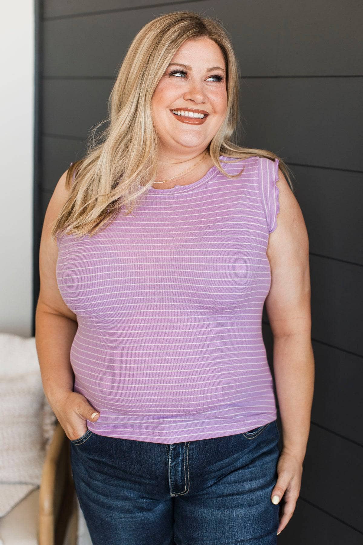Spontaneous Adventure Striped Top- Lavender & White - Image 4